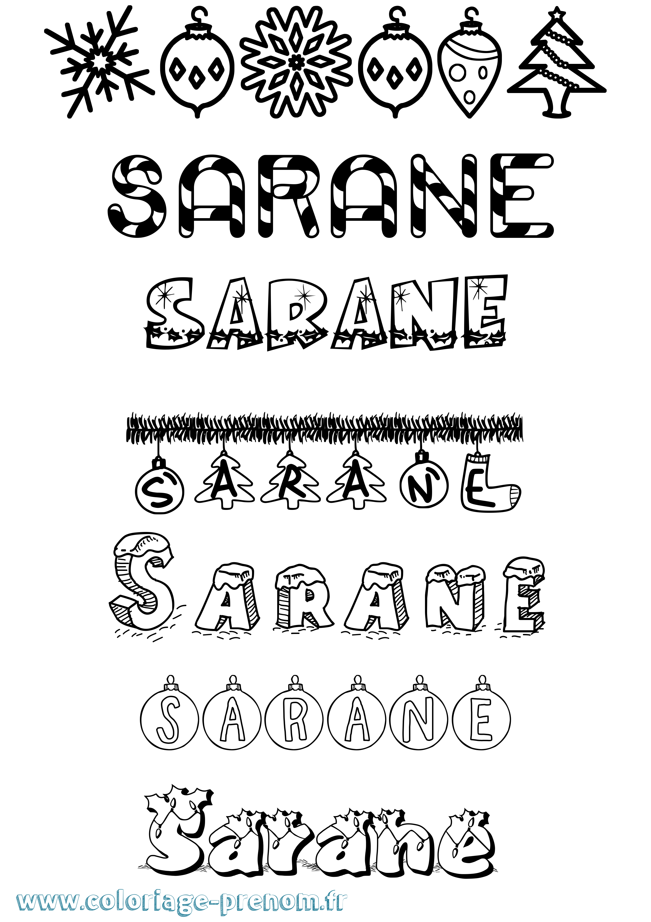 Coloriage Sarane Noël Coloriage prénom Sarane Noël