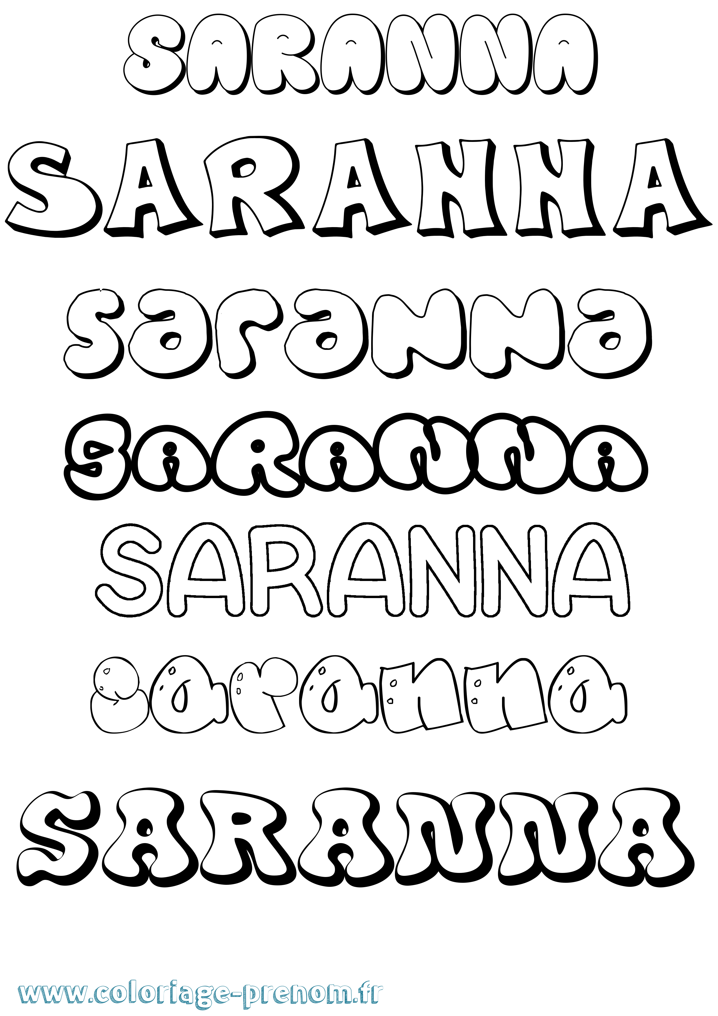 Coloriage Saranna Bubble Coloriage prénom Saranna Bubble
