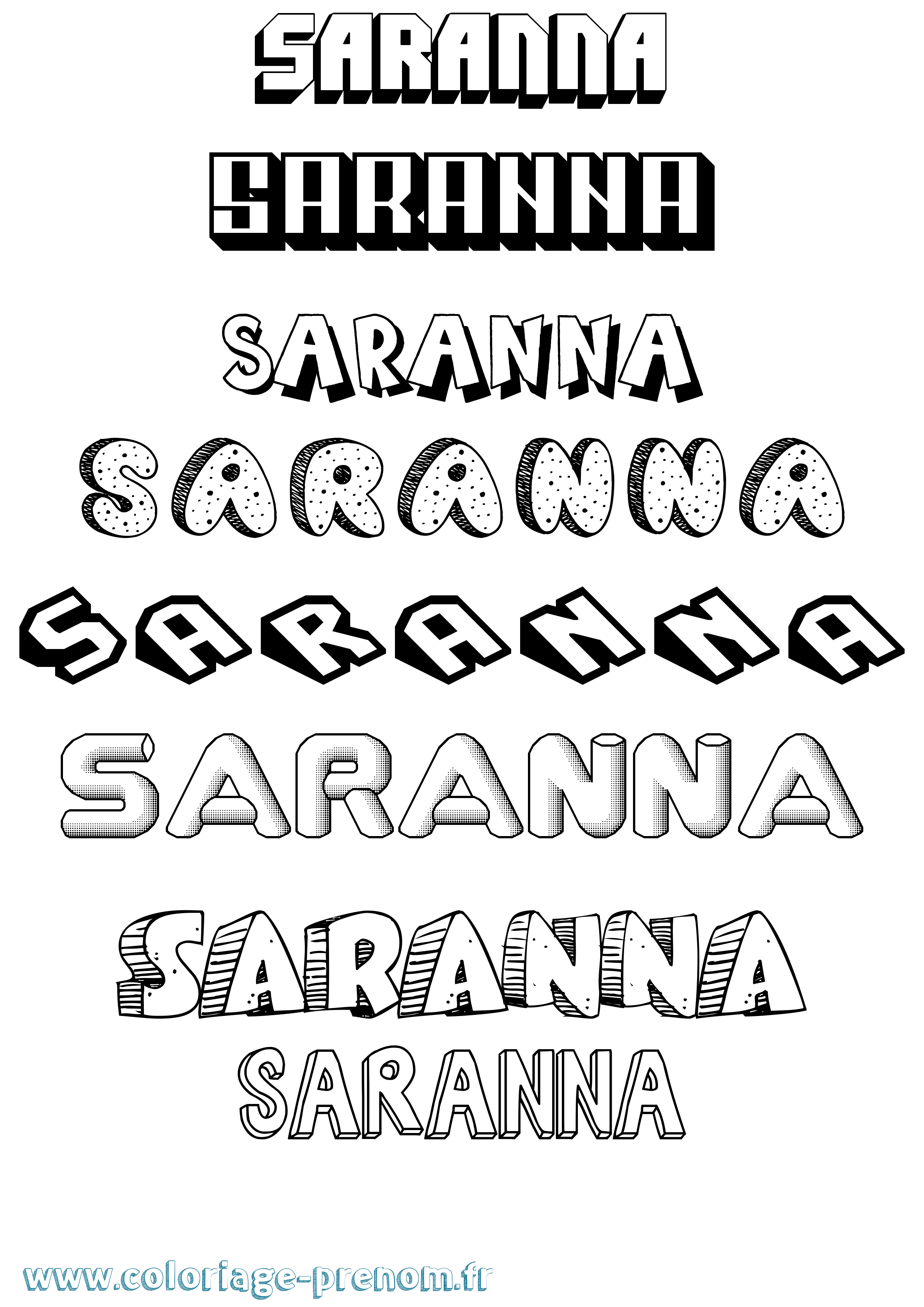 Coloriage Saranna Effet 3D Coloriage prénom Saranna Effet 3D
