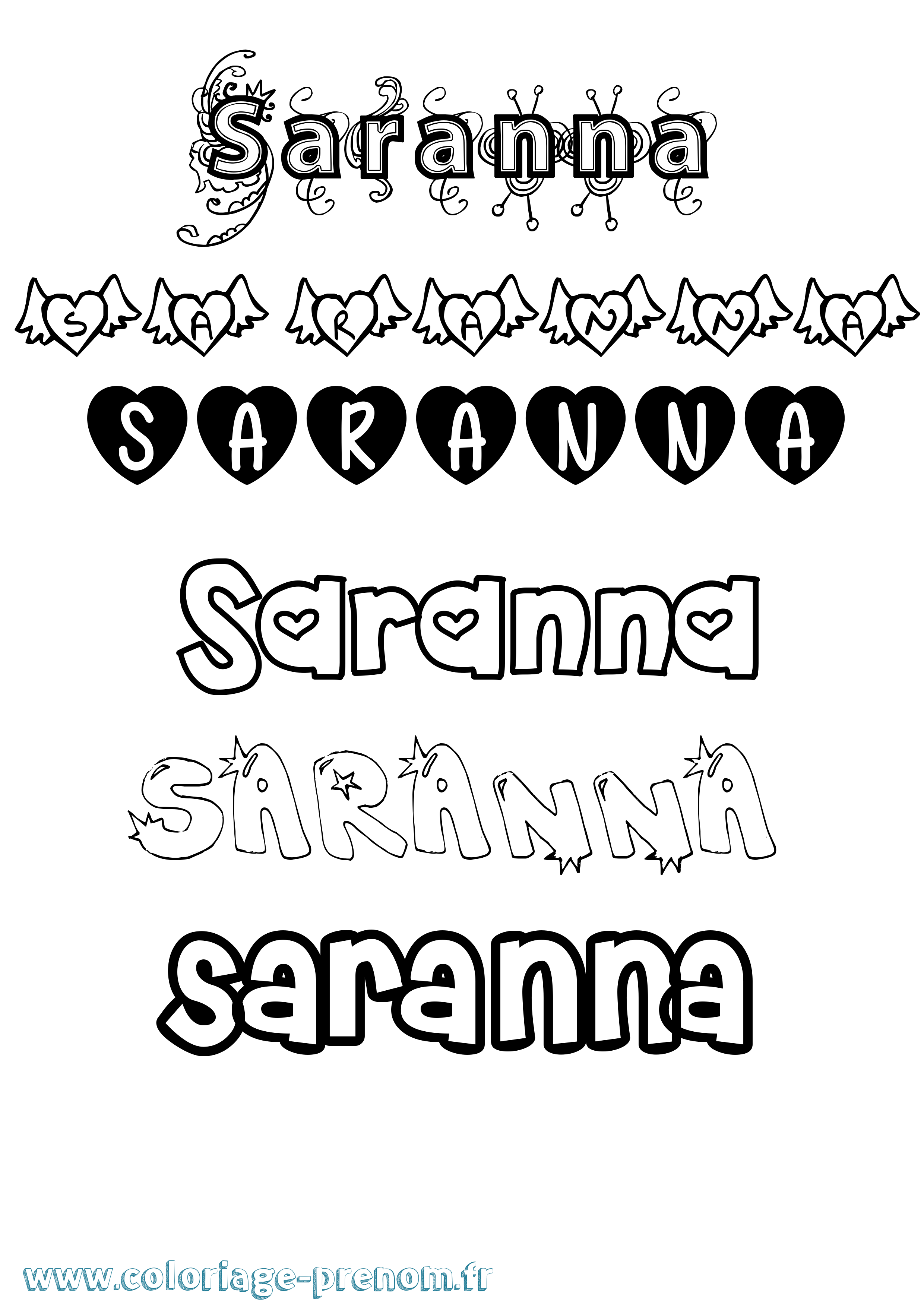 Coloriage Saranna Girly Coloriage prénom Saranna Girly