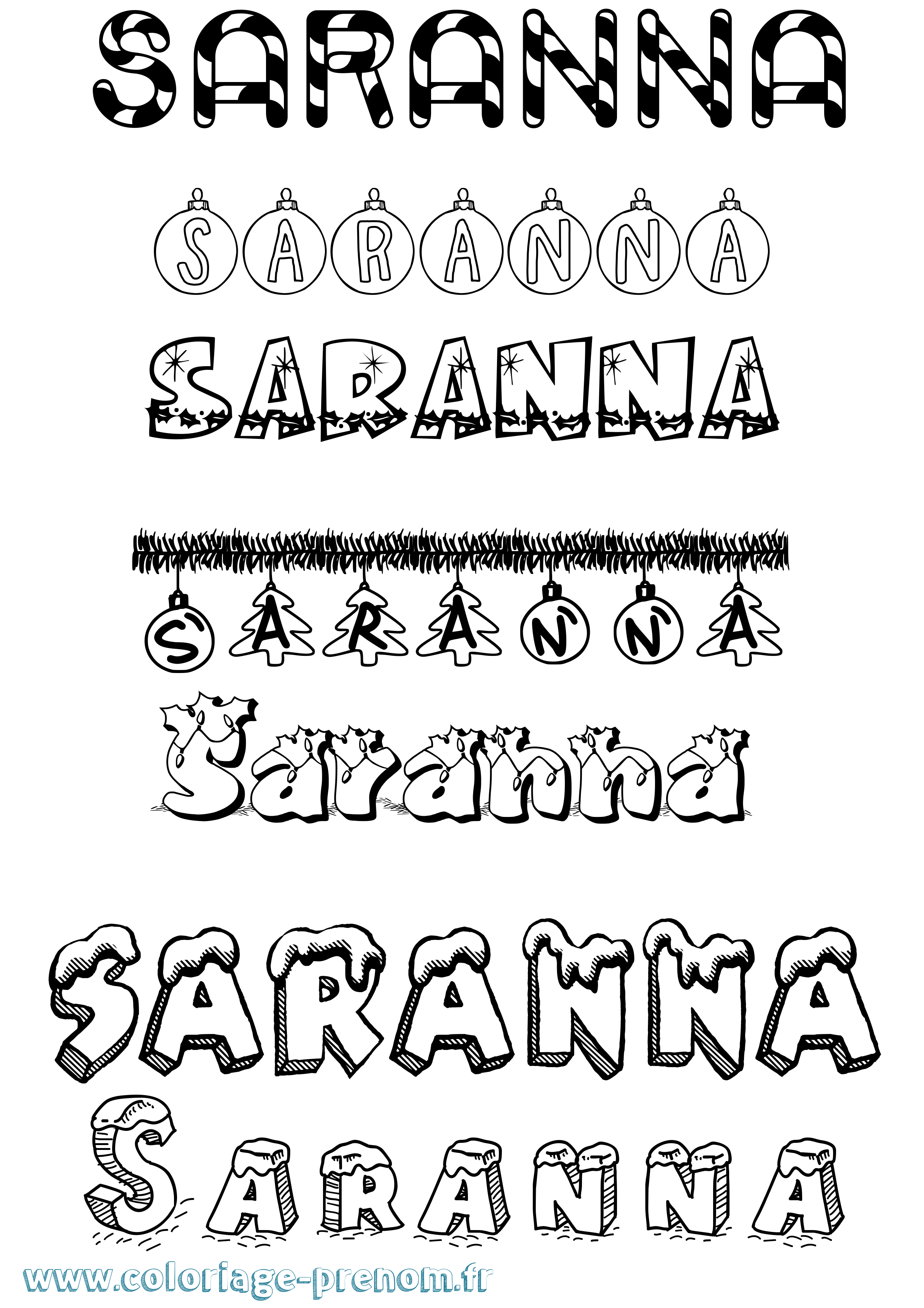 Coloriage Saranna Noël Coloriage prénom Saranna Noël