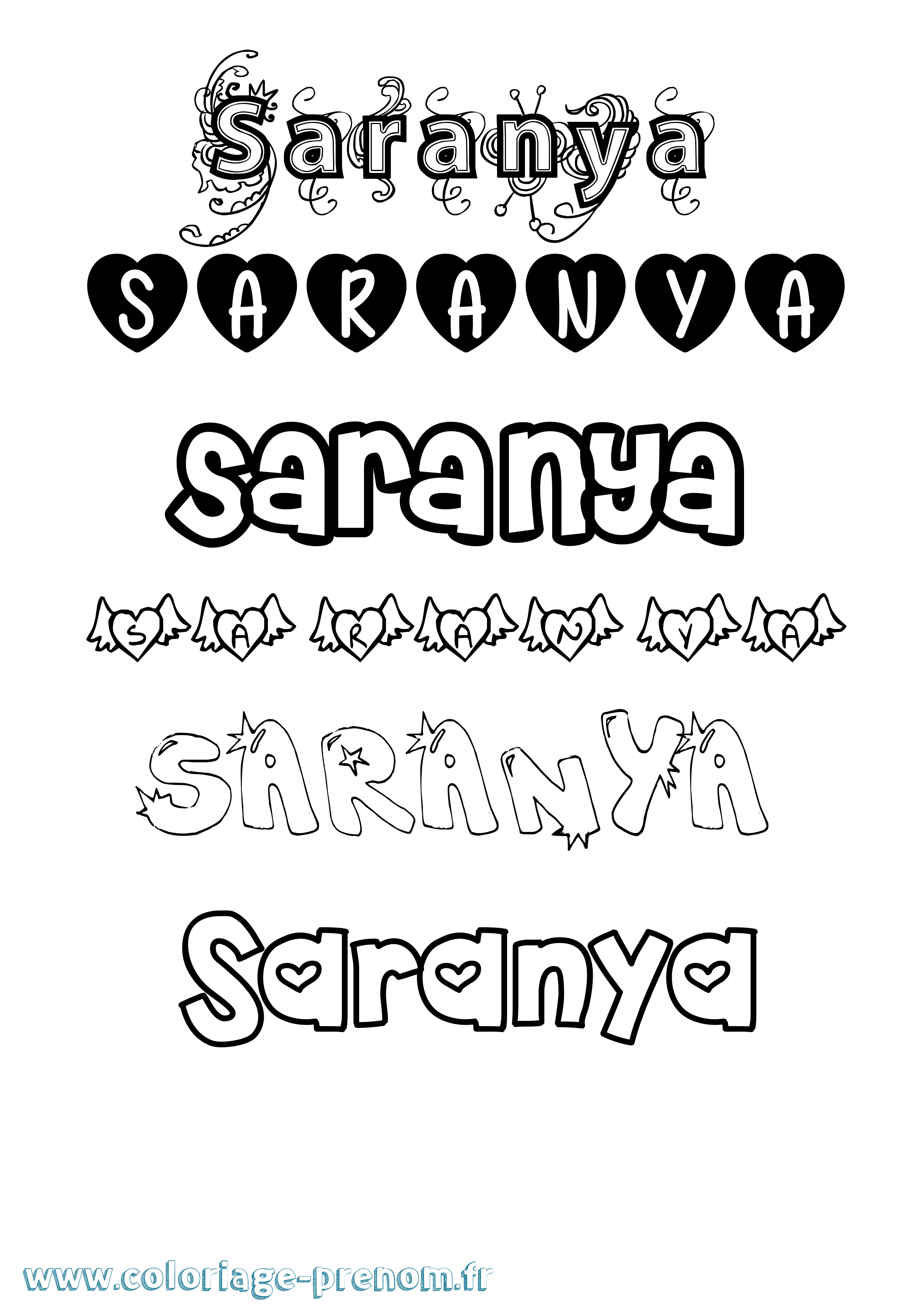 Coloriage Saranya Girly Coloriage prénom Saranya Girly