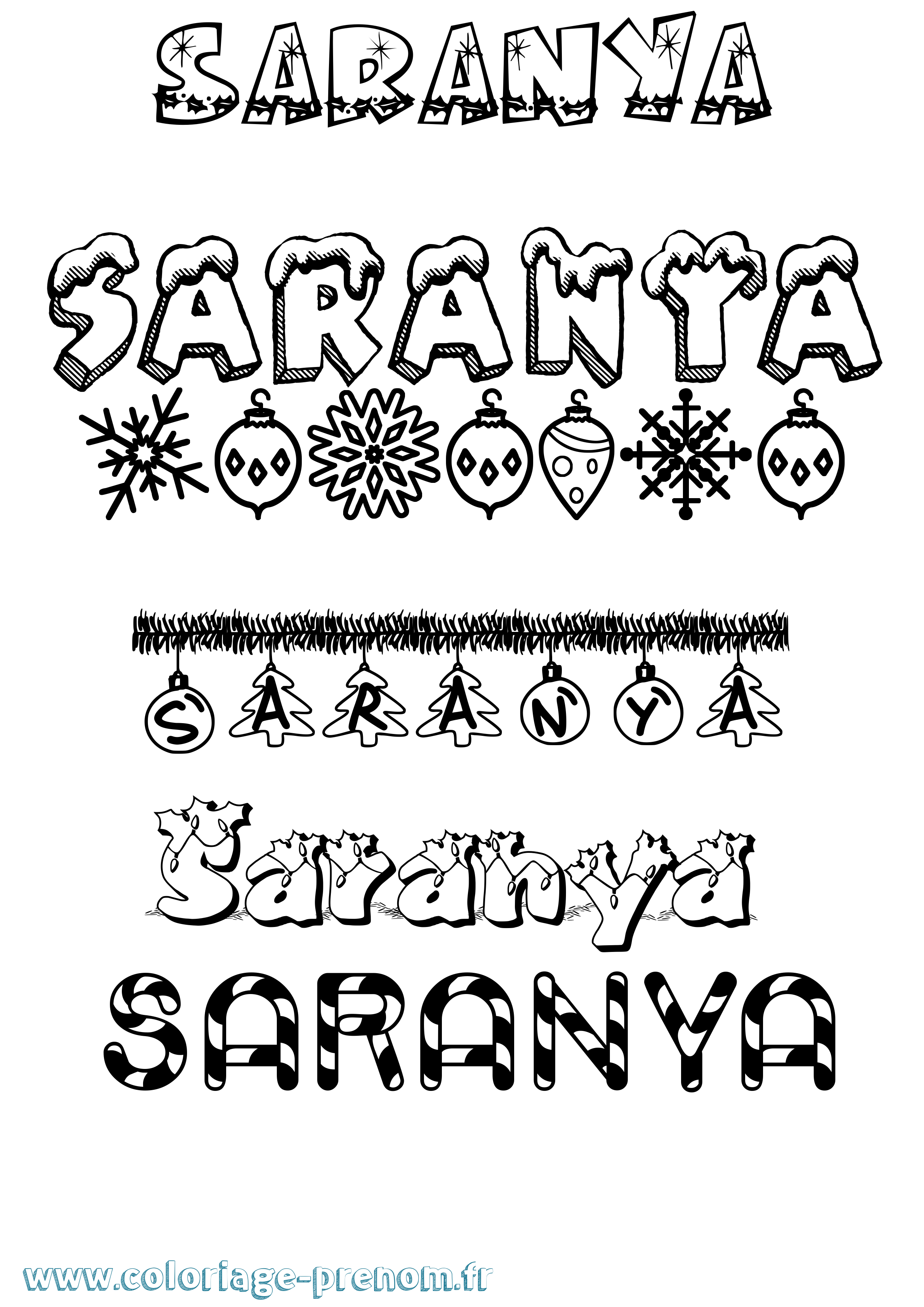 Coloriage Saranya Noël Coloriage prénom Saranya Noël