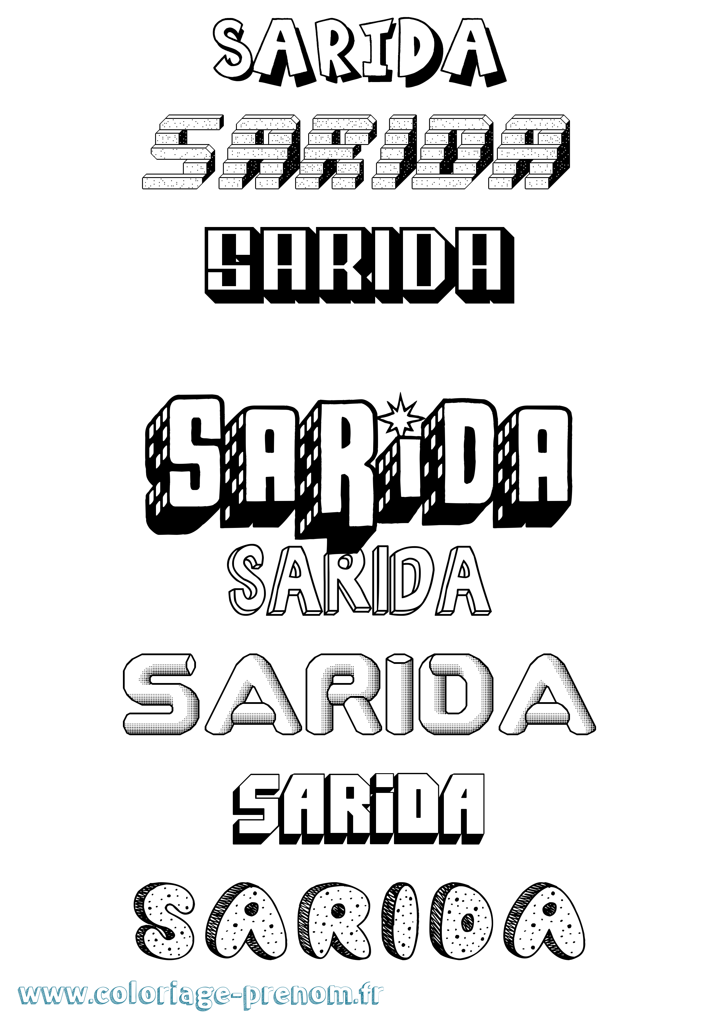 Coloriage Sarida Effet 3D Coloriage prénom Sarida Effet 3D