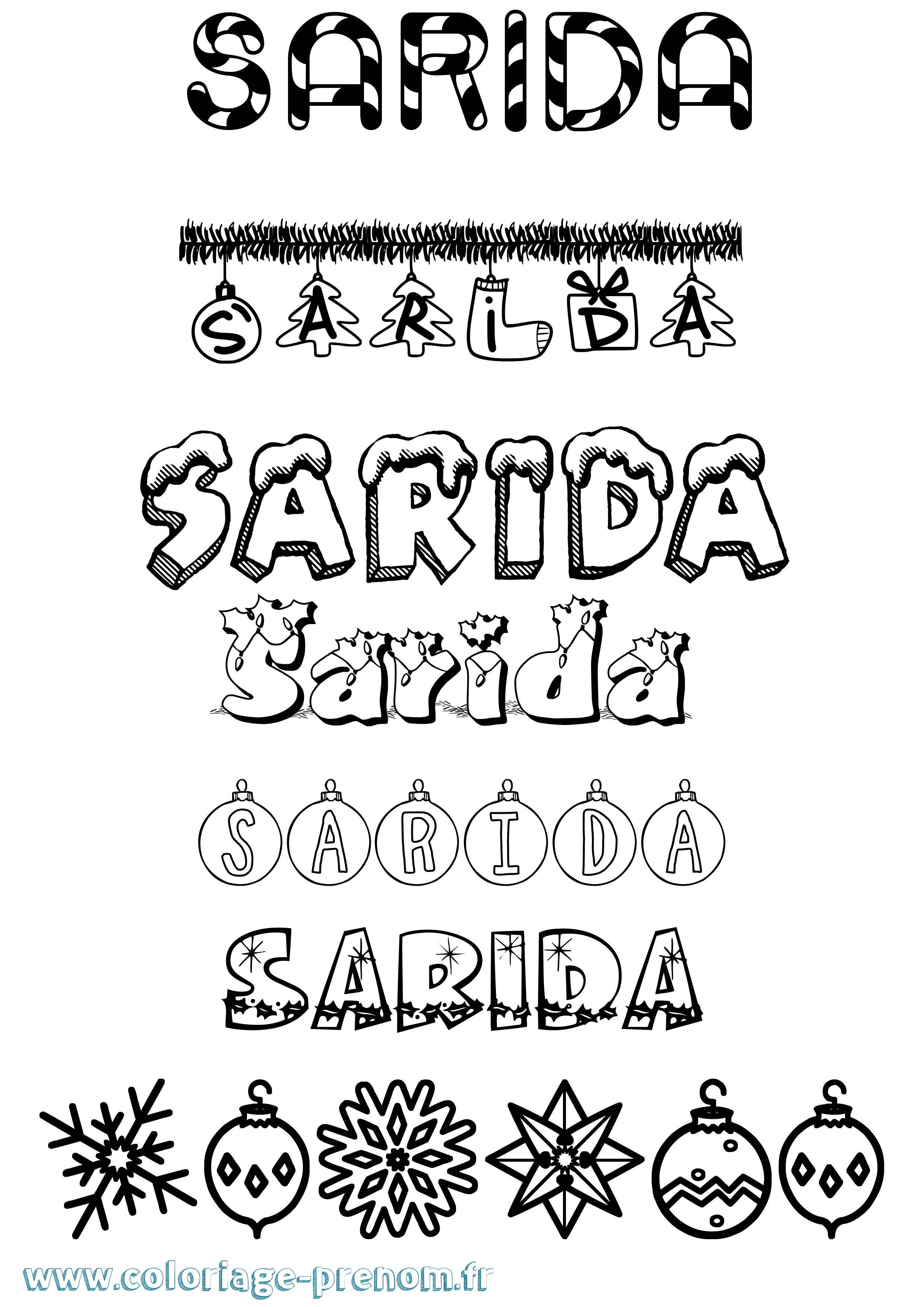 Coloriage Sarida Noël Coloriage prénom Sarida Noël