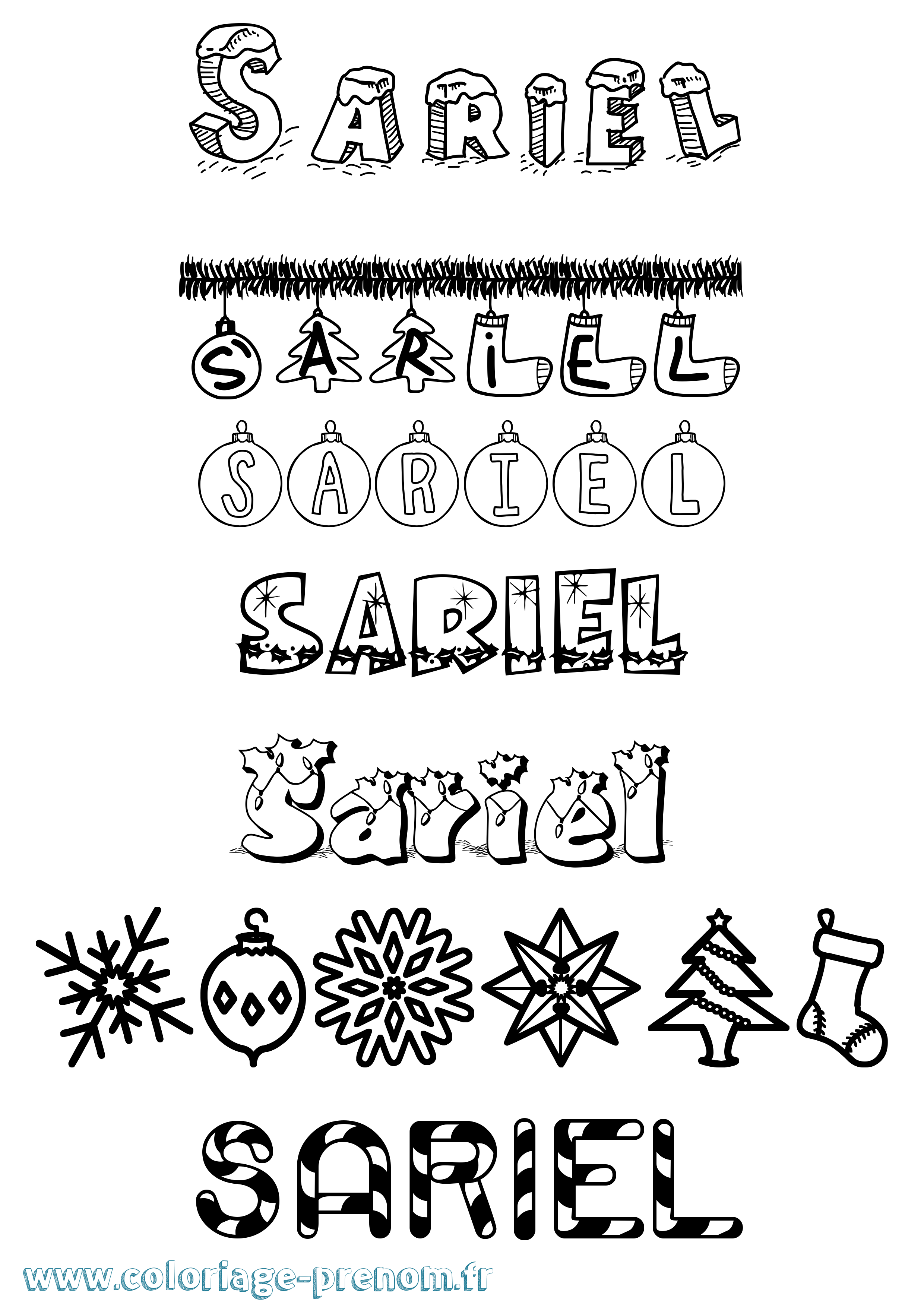Coloriage Sariel Noël Coloriage prénom Sariel Noël