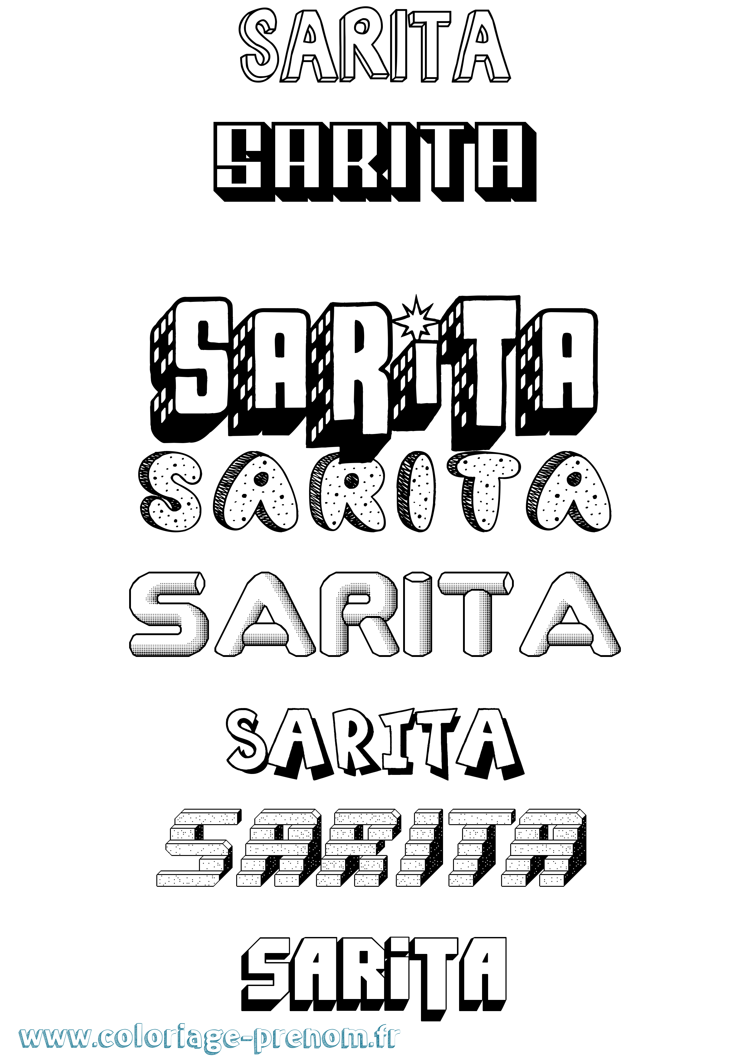 Coloriage Sarita Effet 3D Coloriage prénom Sarita Effet 3D