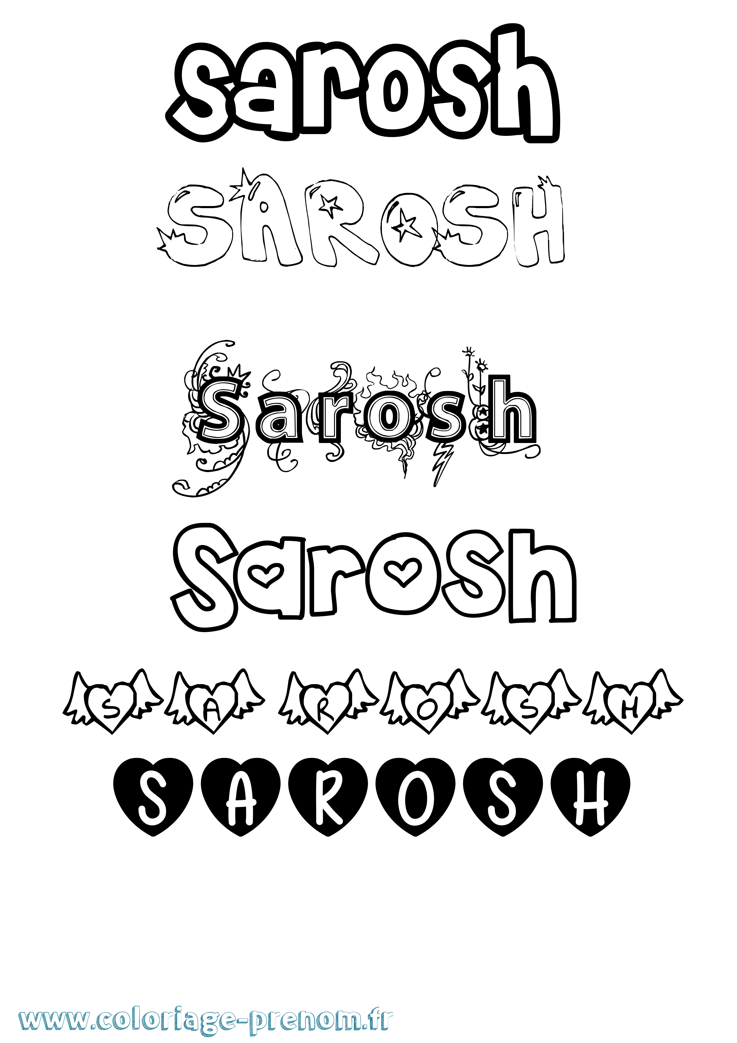 Coloriage Sarosh Girly Coloriage prénom Sarosh Girly