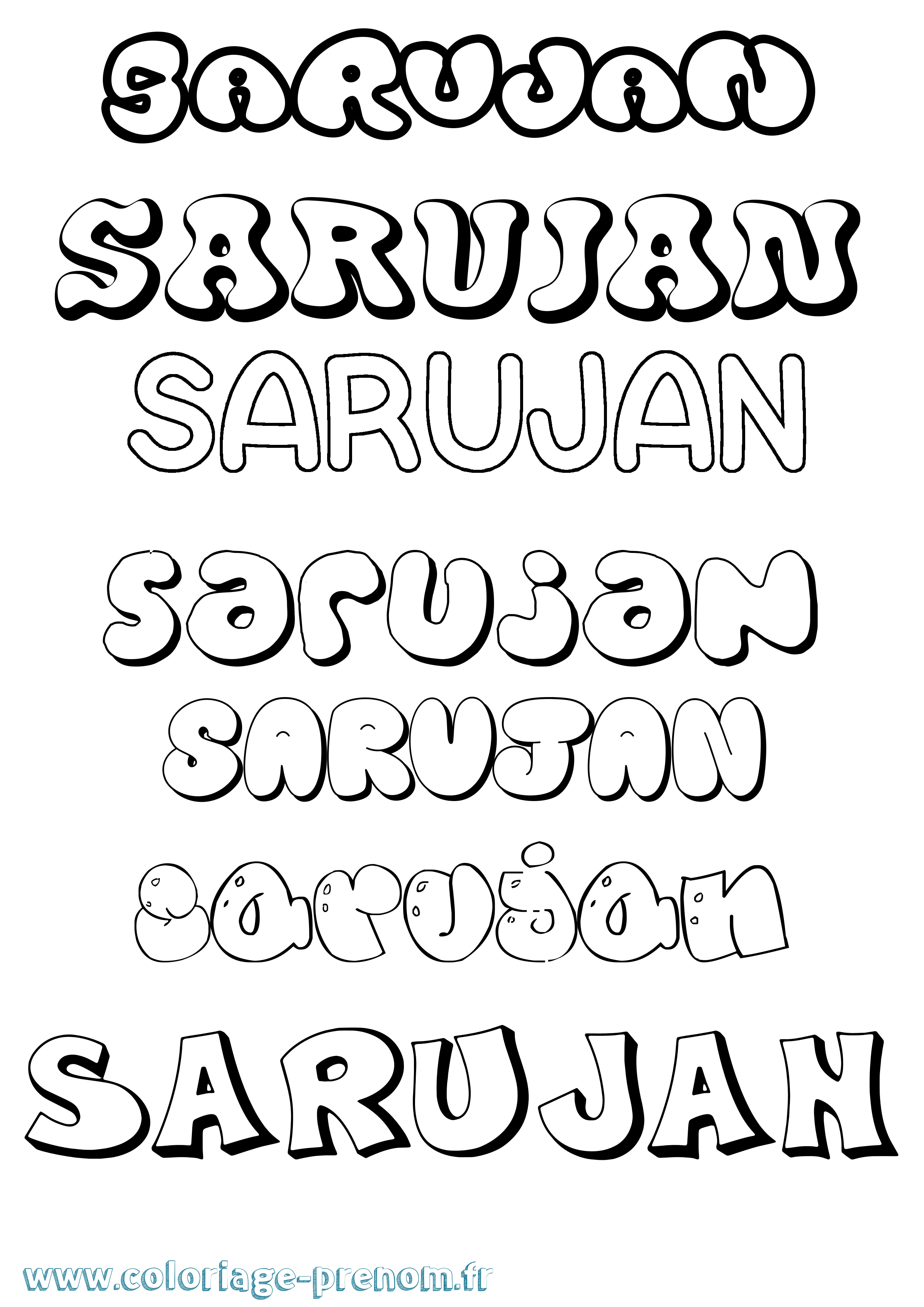 Coloriage Sarujan Bubble Coloriage prénom Sarujan Bubble