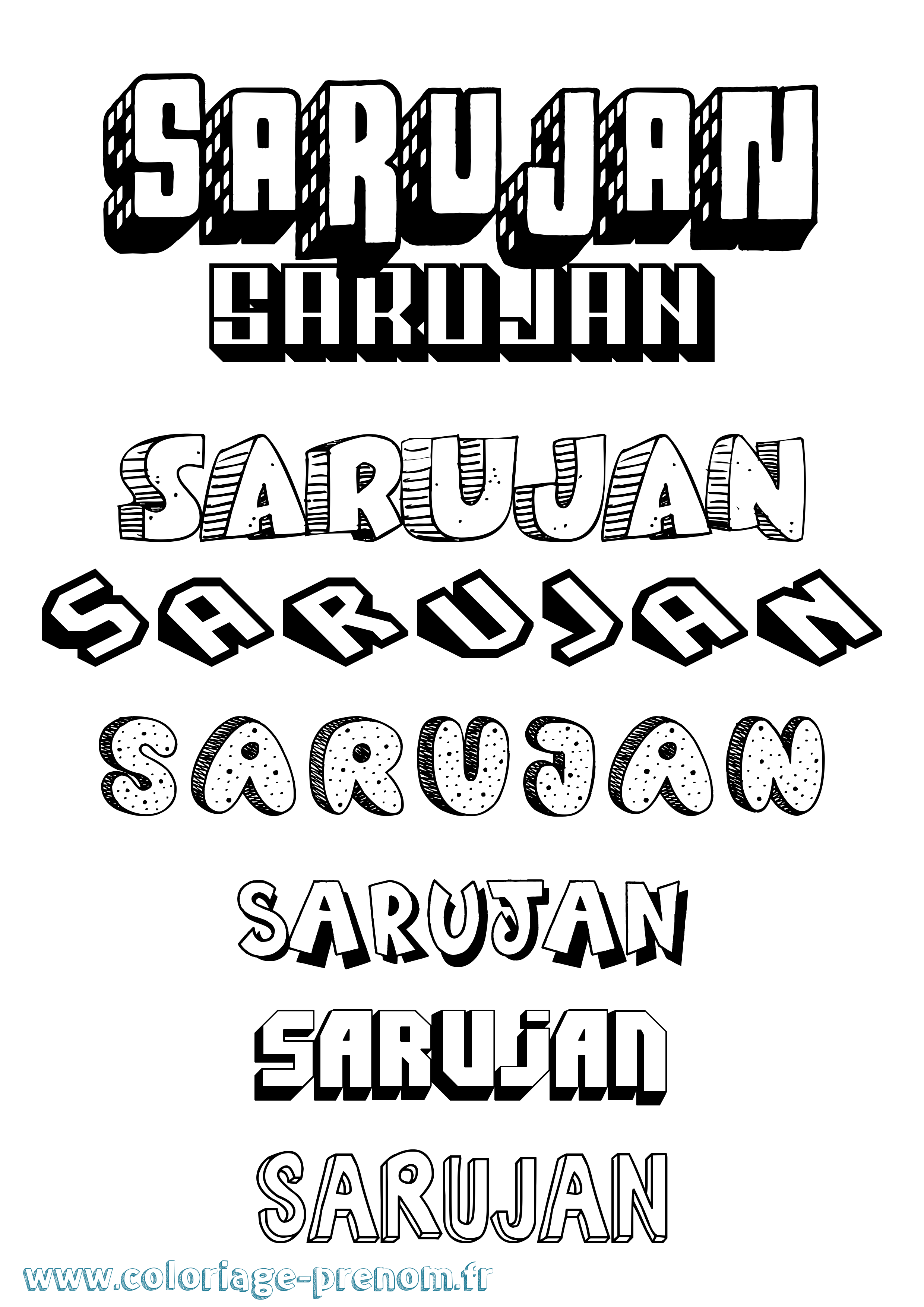 Coloriage Sarujan Effet 3D Coloriage prénom Sarujan Effet 3D