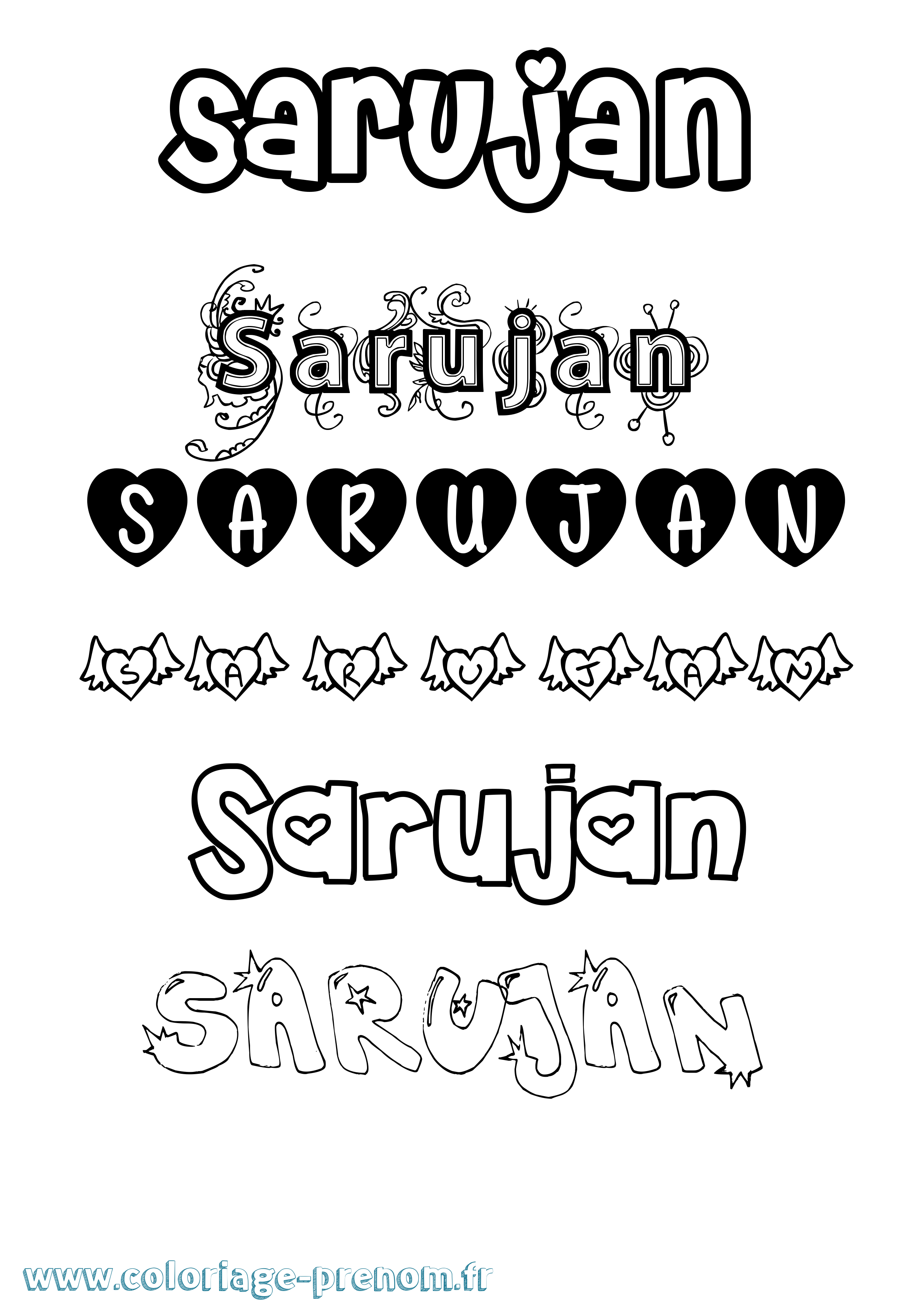 Coloriage Sarujan Girly Coloriage prénom Sarujan Girly
