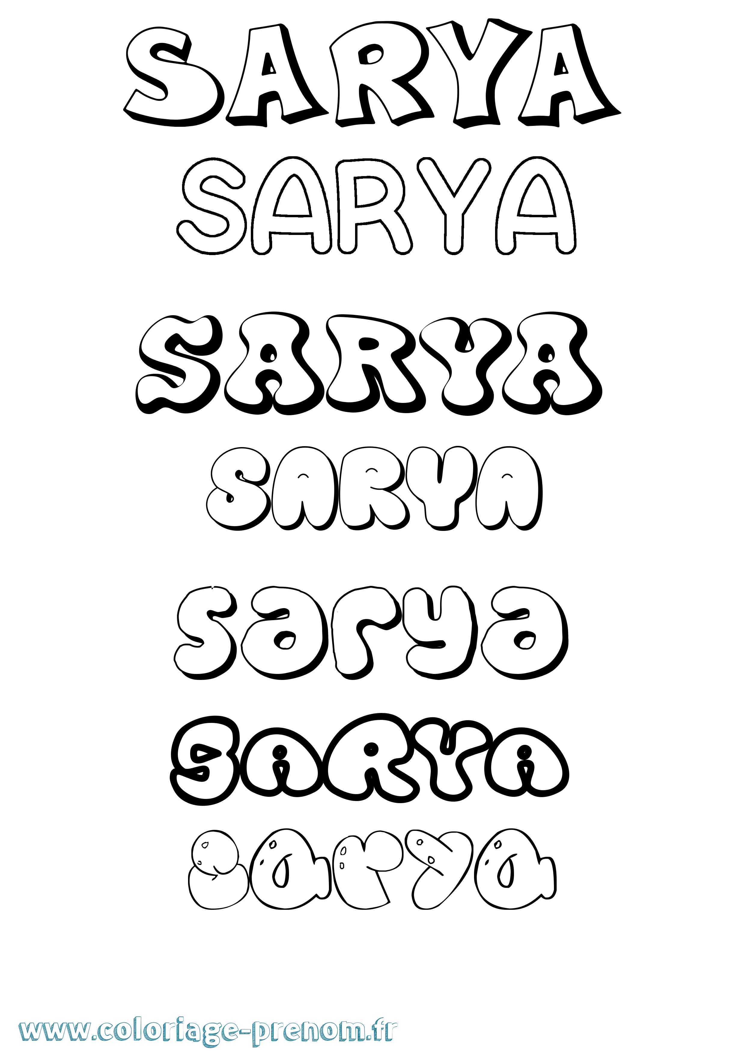Coloriage Sarya Bubble Coloriage prénom Sarya Bubble