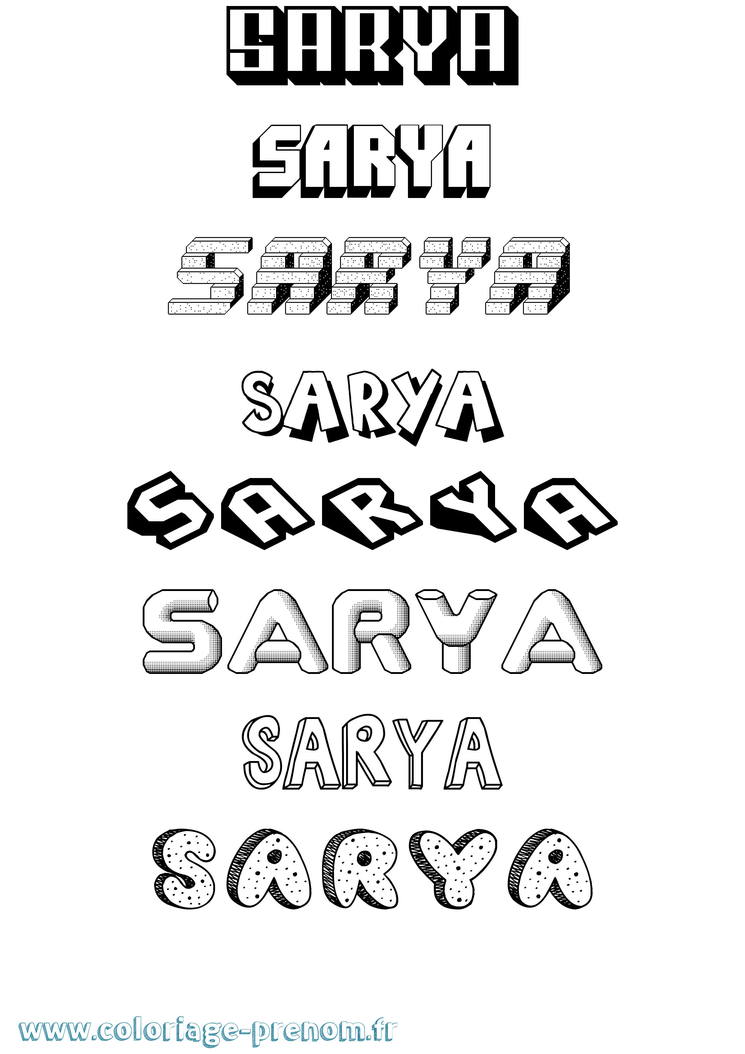 Coloriage Sarya Effet 3D Coloriage prénom Sarya Effet 3D