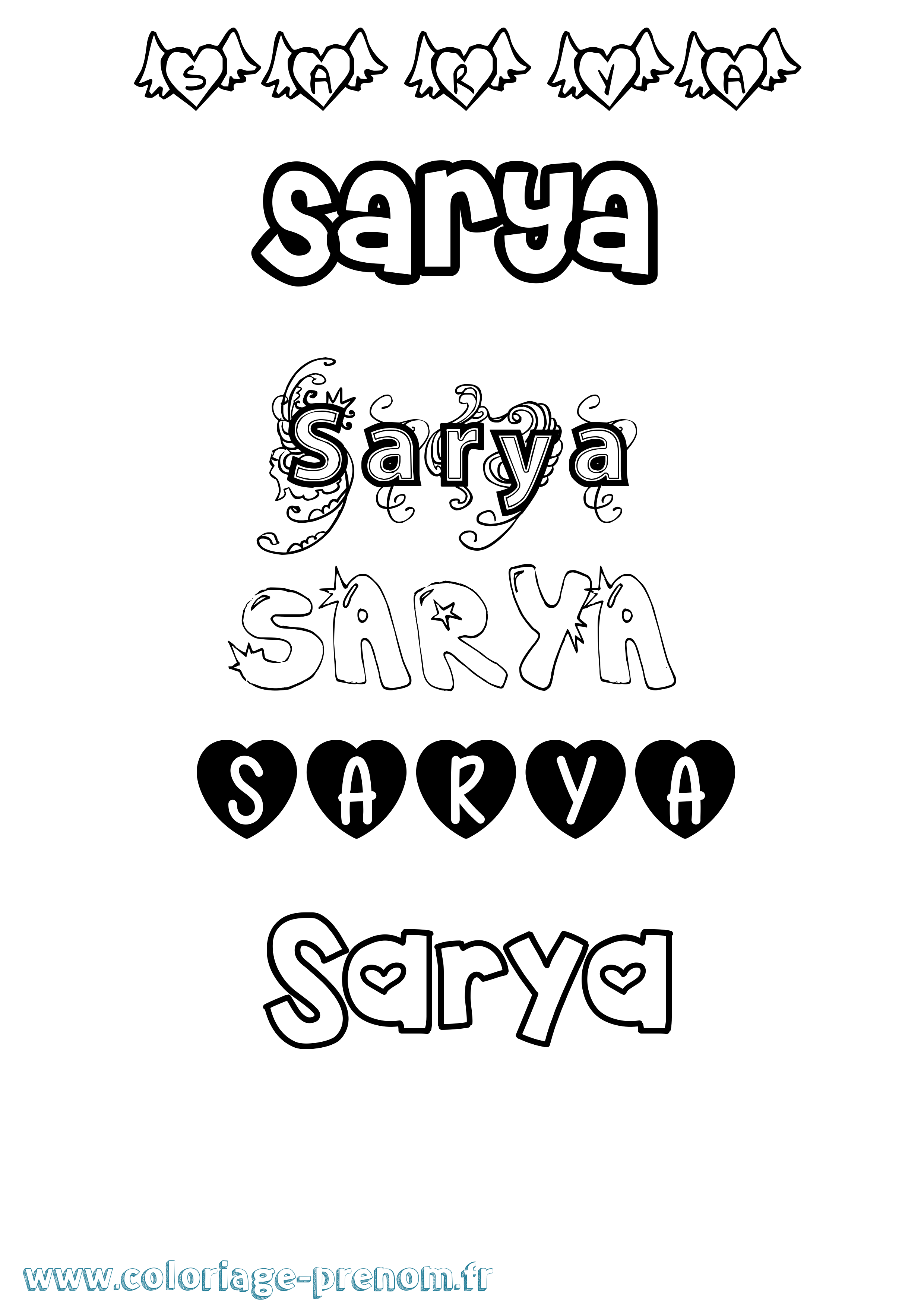 Coloriage Sarya Girly Coloriage prénom Sarya Girly