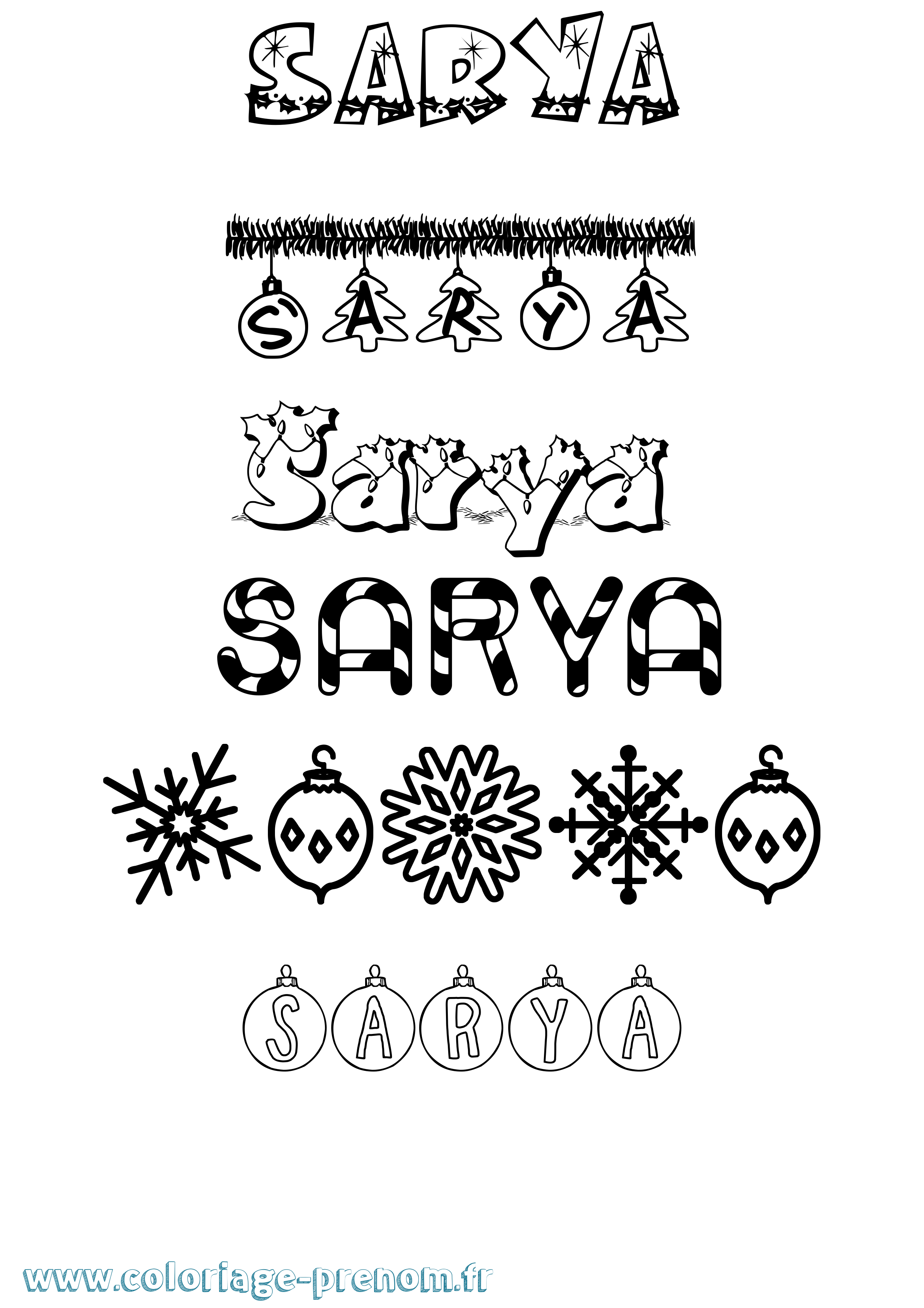 Coloriage Sarya Noël Coloriage prénom Sarya Noël