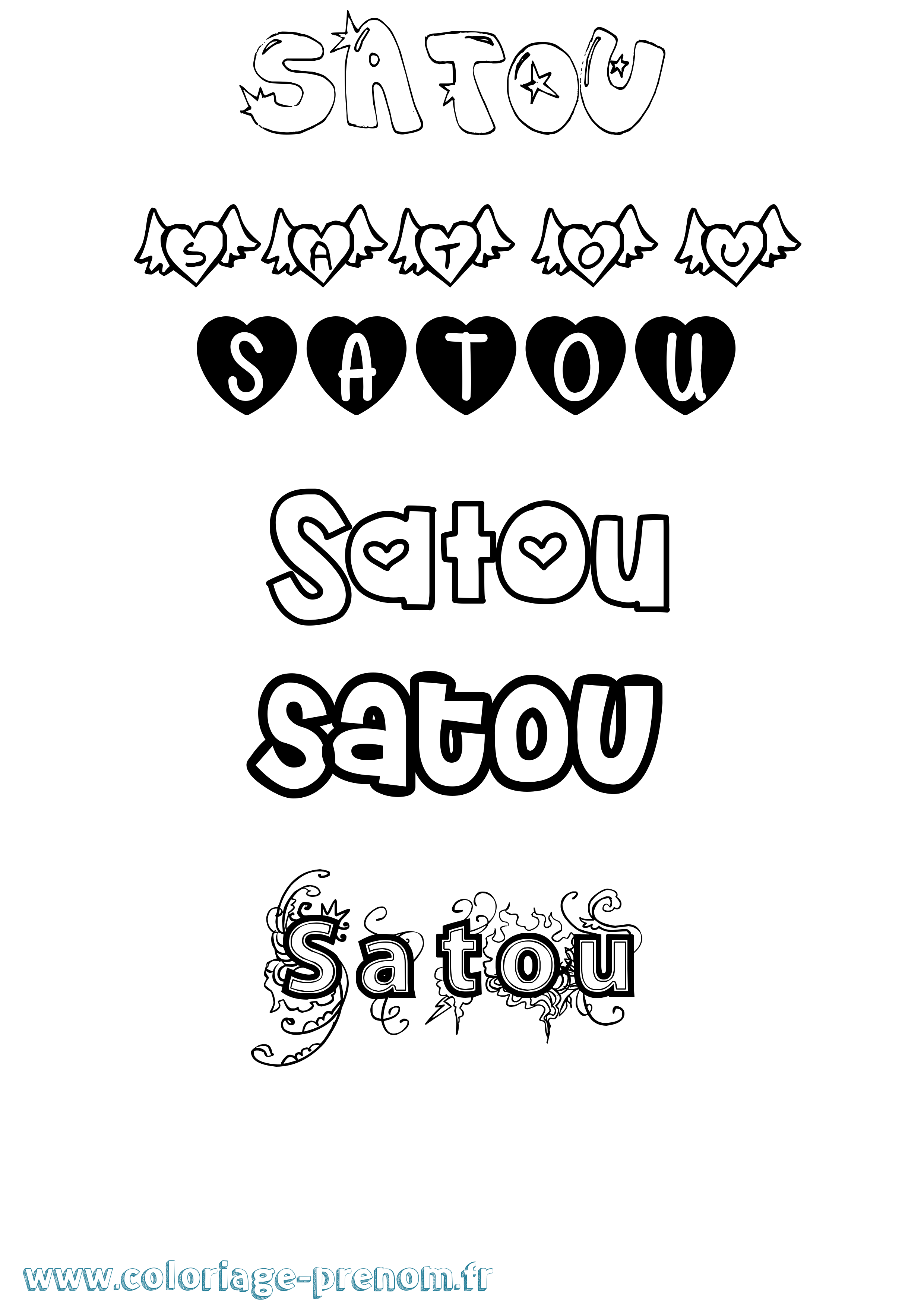 Coloriage Satou Girly Coloriage prénom Satou Girly