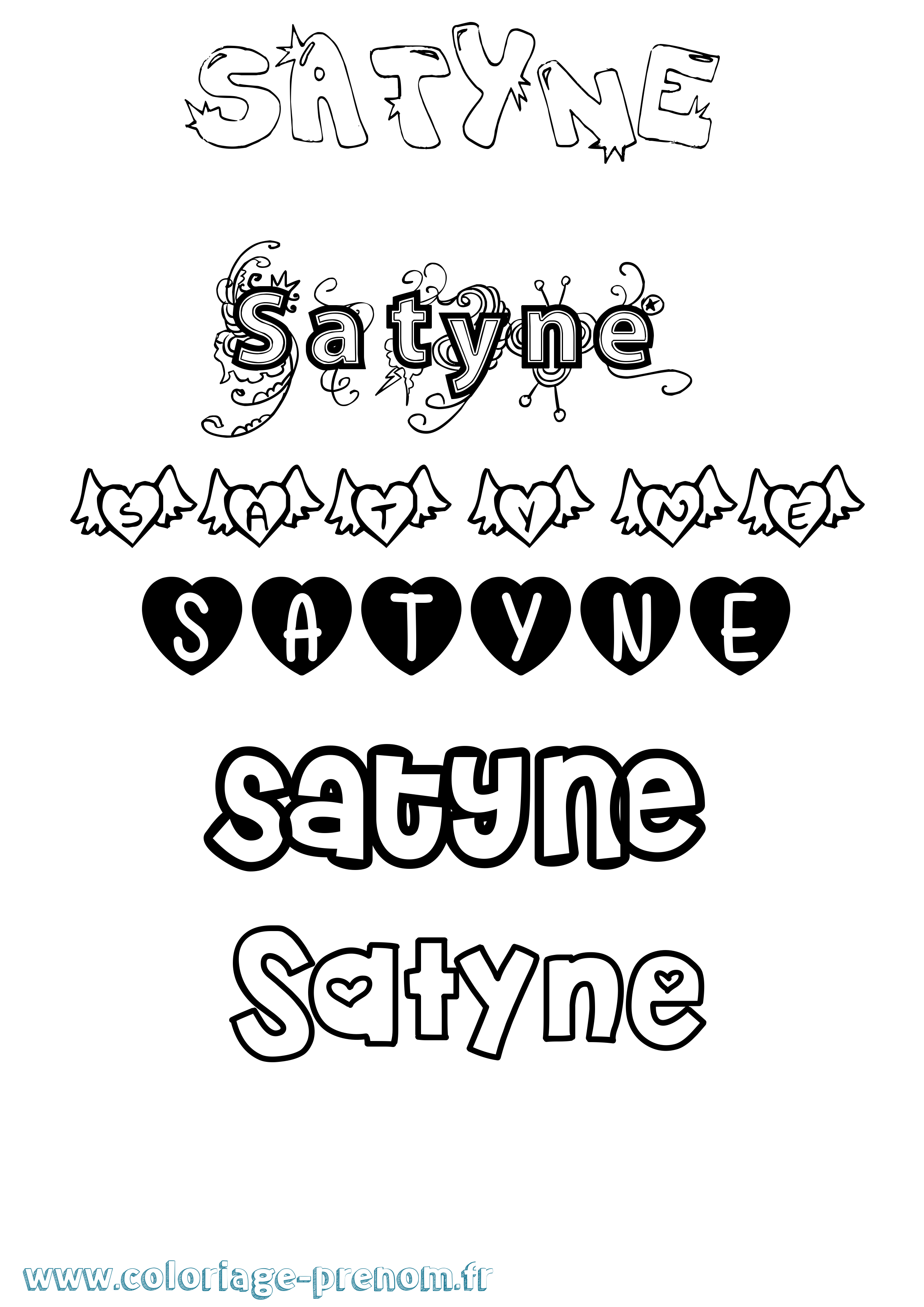 Coloriage Satyne Girly Coloriage prénom Satyne Girly