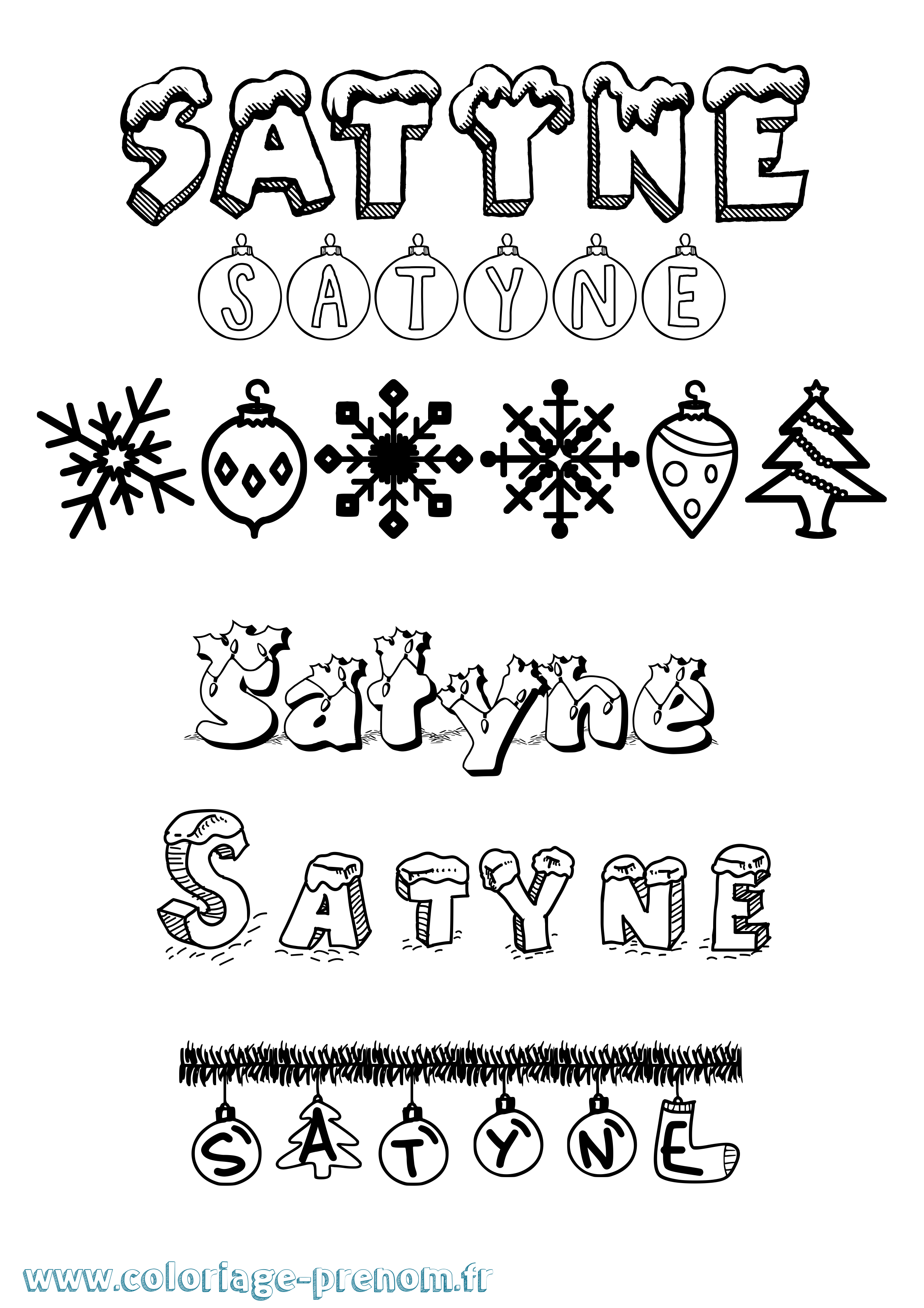 Coloriage Satyne Noël Coloriage prénom Satyne Noël