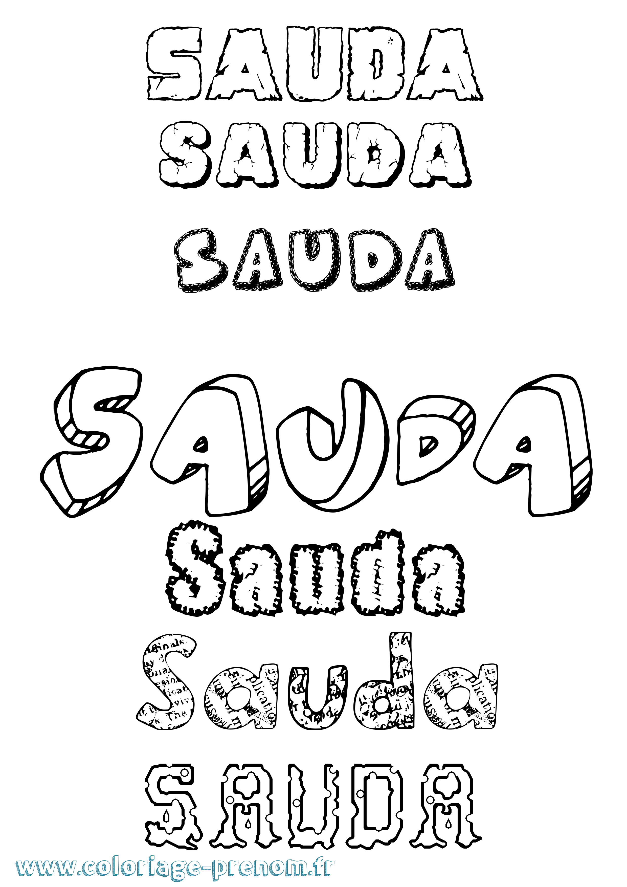 Coloriage Sauda Destructuré Coloriage prénom Sauda Destructuré