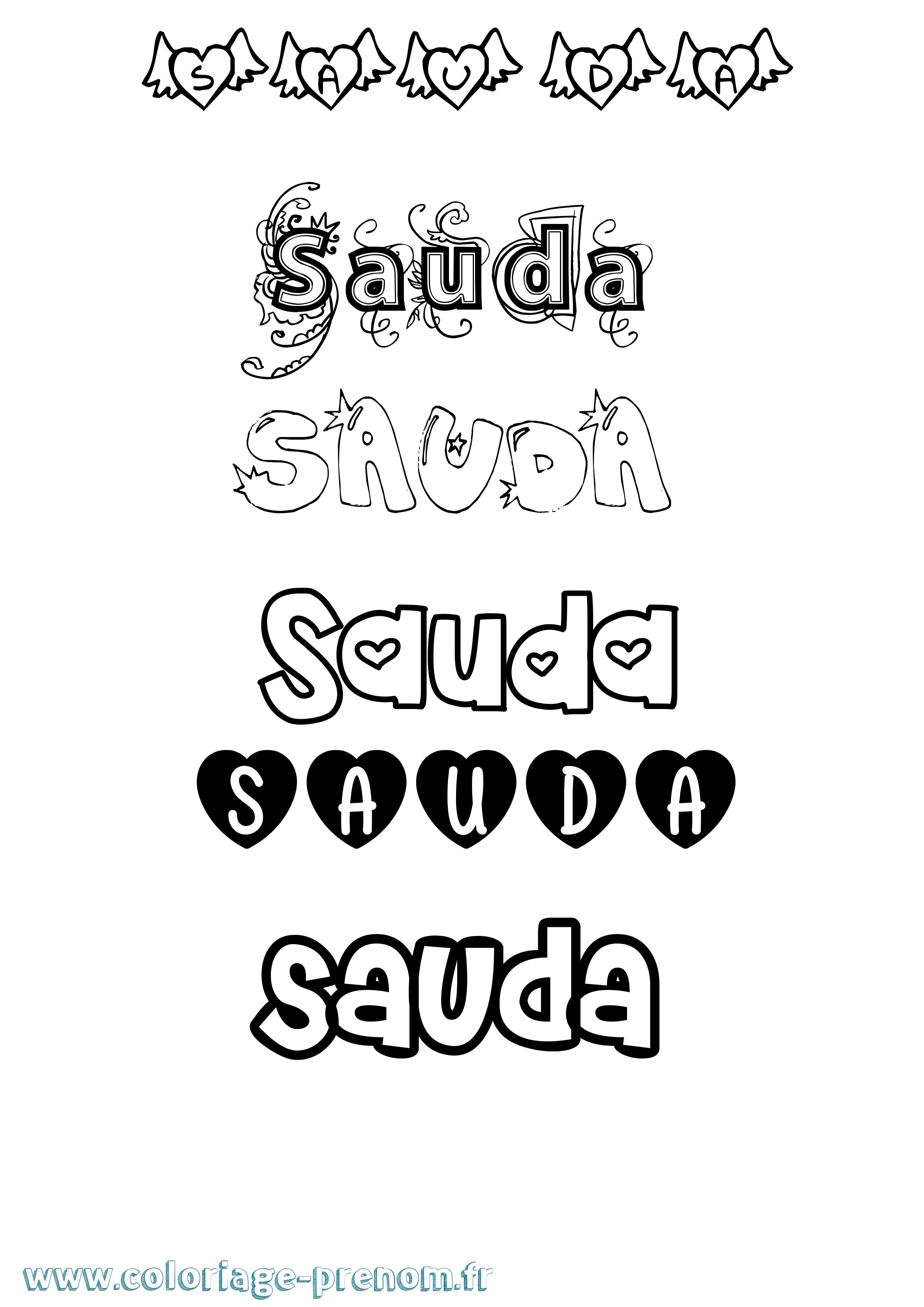 Coloriage Sauda Girly Coloriage prénom Sauda Girly