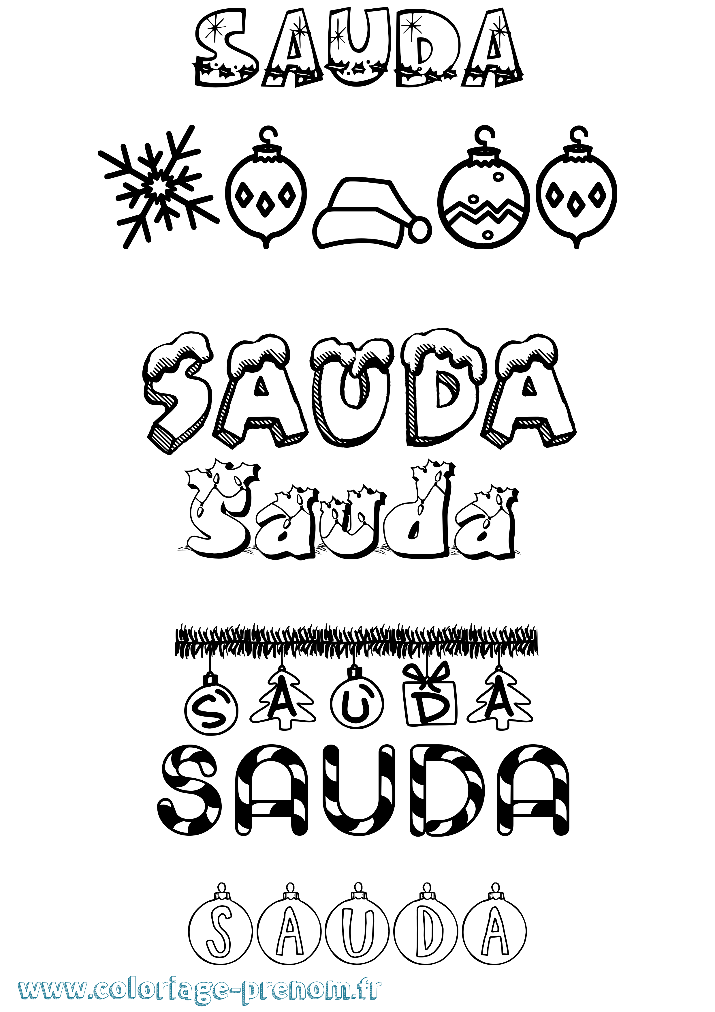 Coloriage Sauda Noël Coloriage prénom Sauda Noël