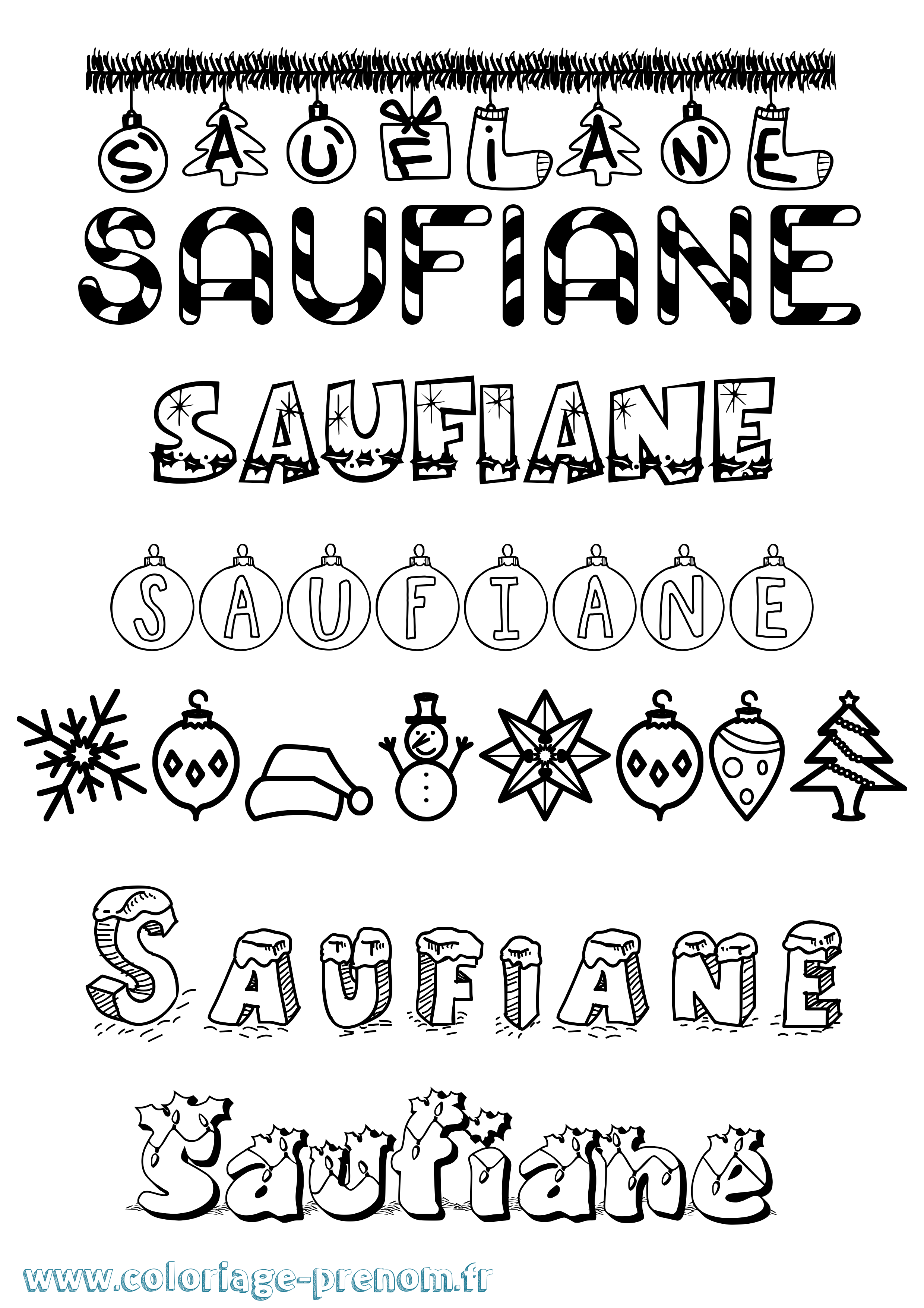 Coloriage Saufiane Noël Coloriage prénom Saufiane Noël