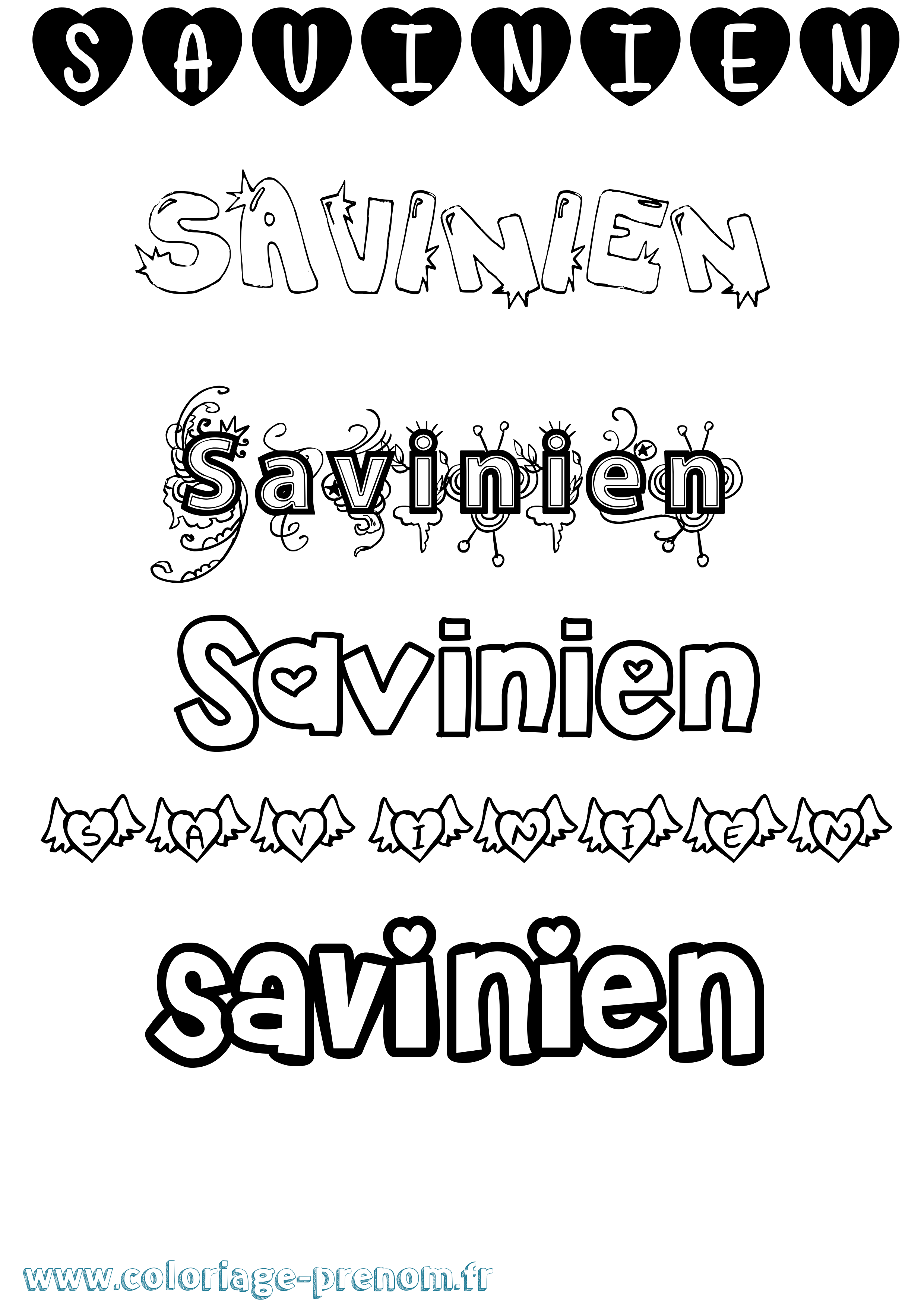 Coloriage Savinien Girly Coloriage prénom Savinien Girly
