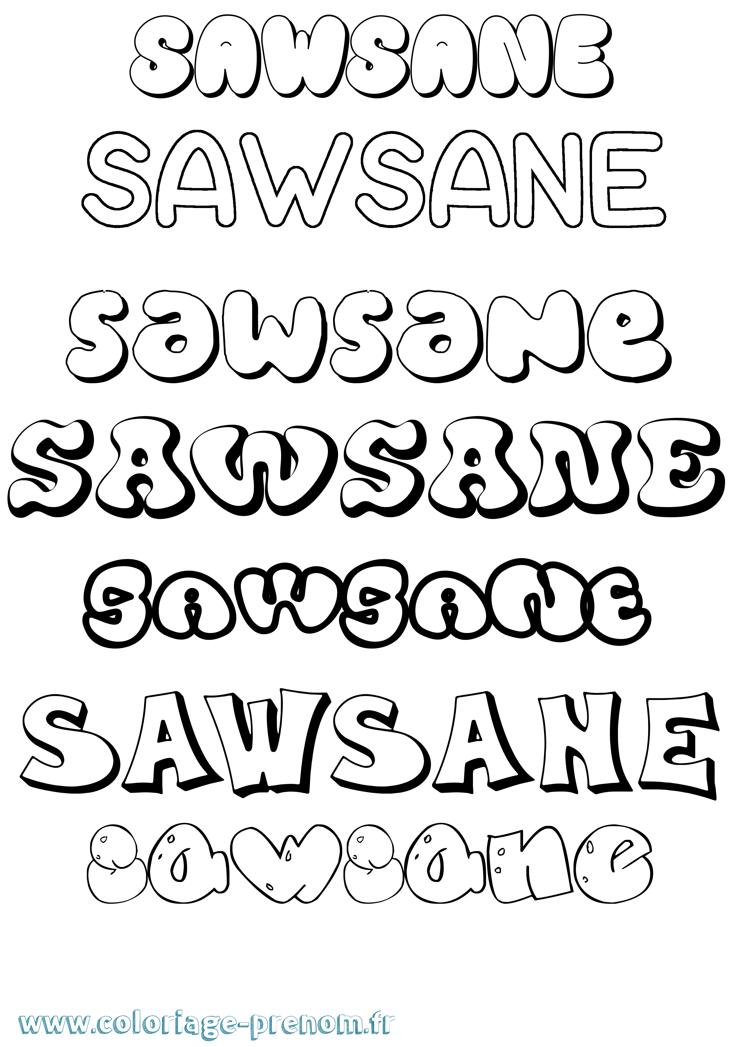 Coloriage Sawsane Bubble Coloriage prénom Sawsane Bubble