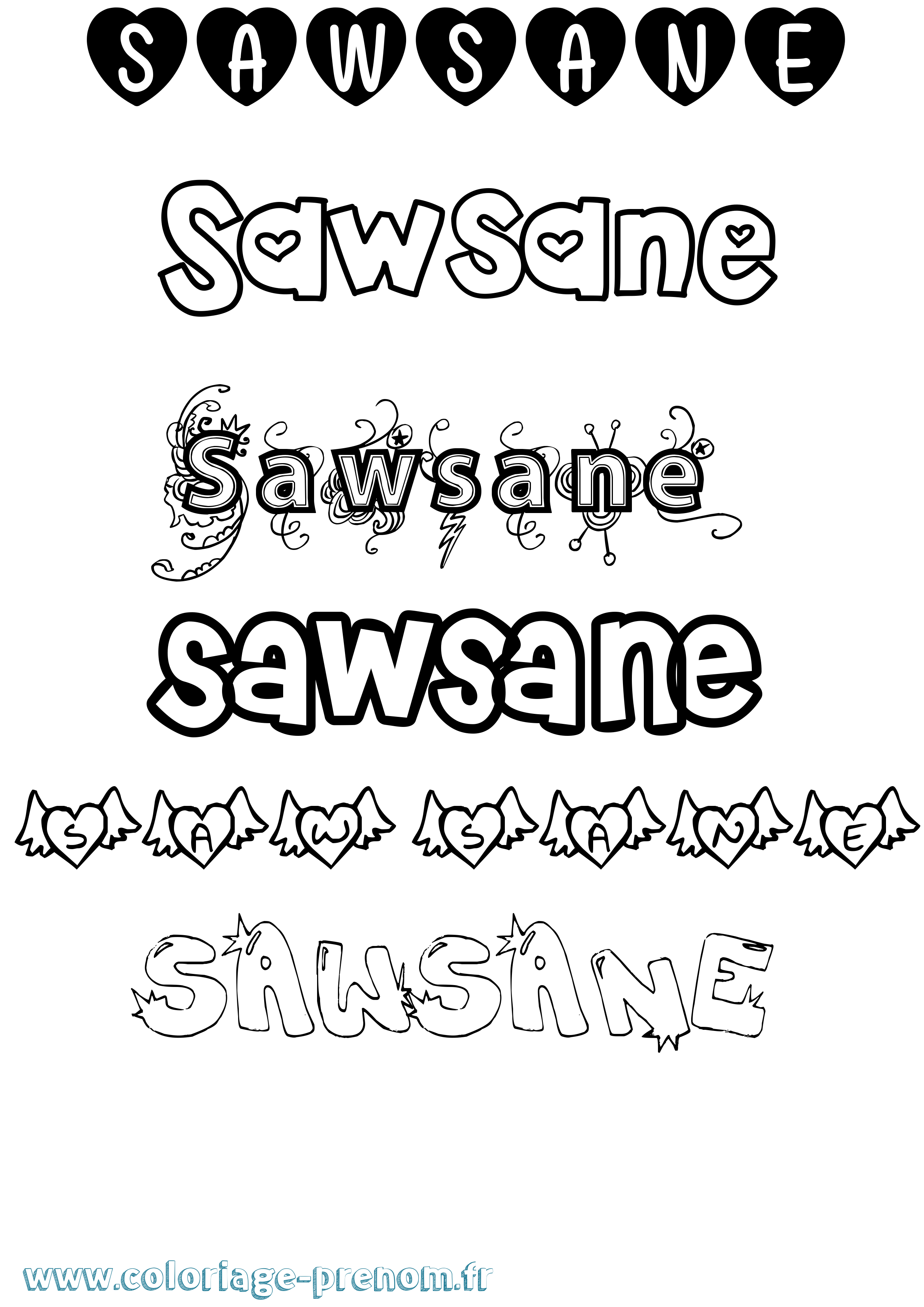 Coloriage Sawsane Girly Coloriage prénom Sawsane Girly