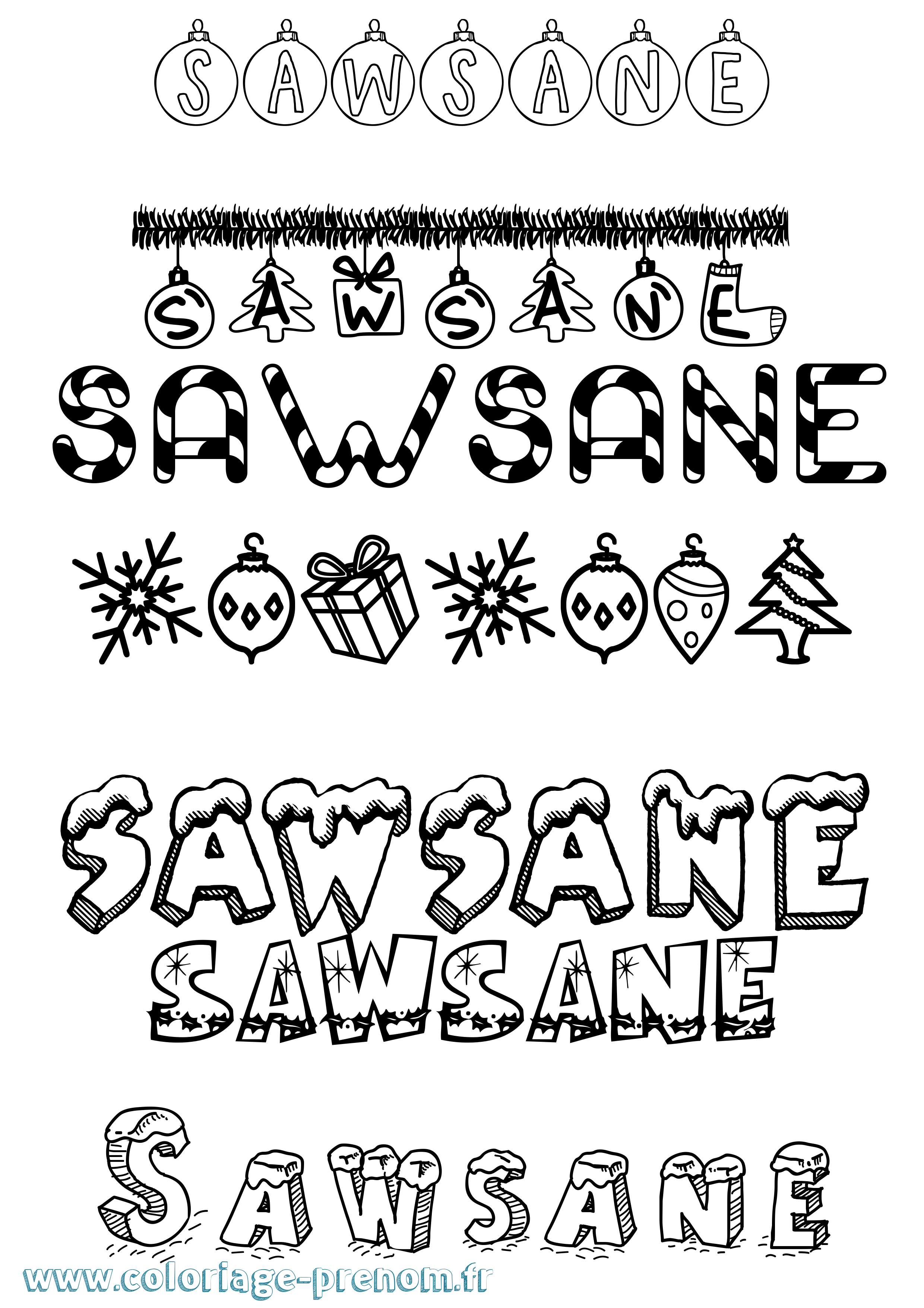 Coloriage Sawsane Noël Coloriage prénom Sawsane Noël