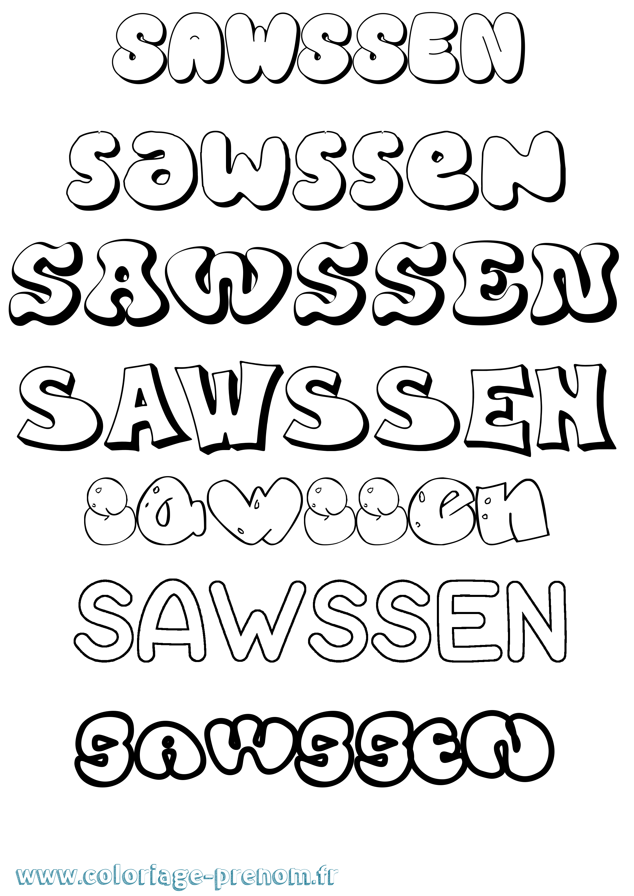 Coloriage Sawssen Bubble Coloriage prénom Sawssen Bubble