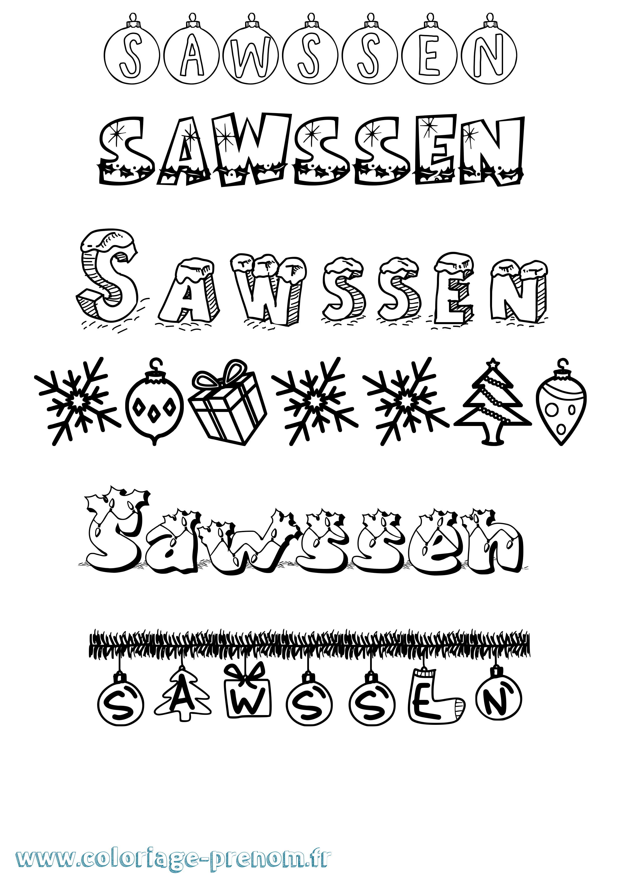 Coloriage Sawssen Noël Coloriage prénom Sawssen Noël