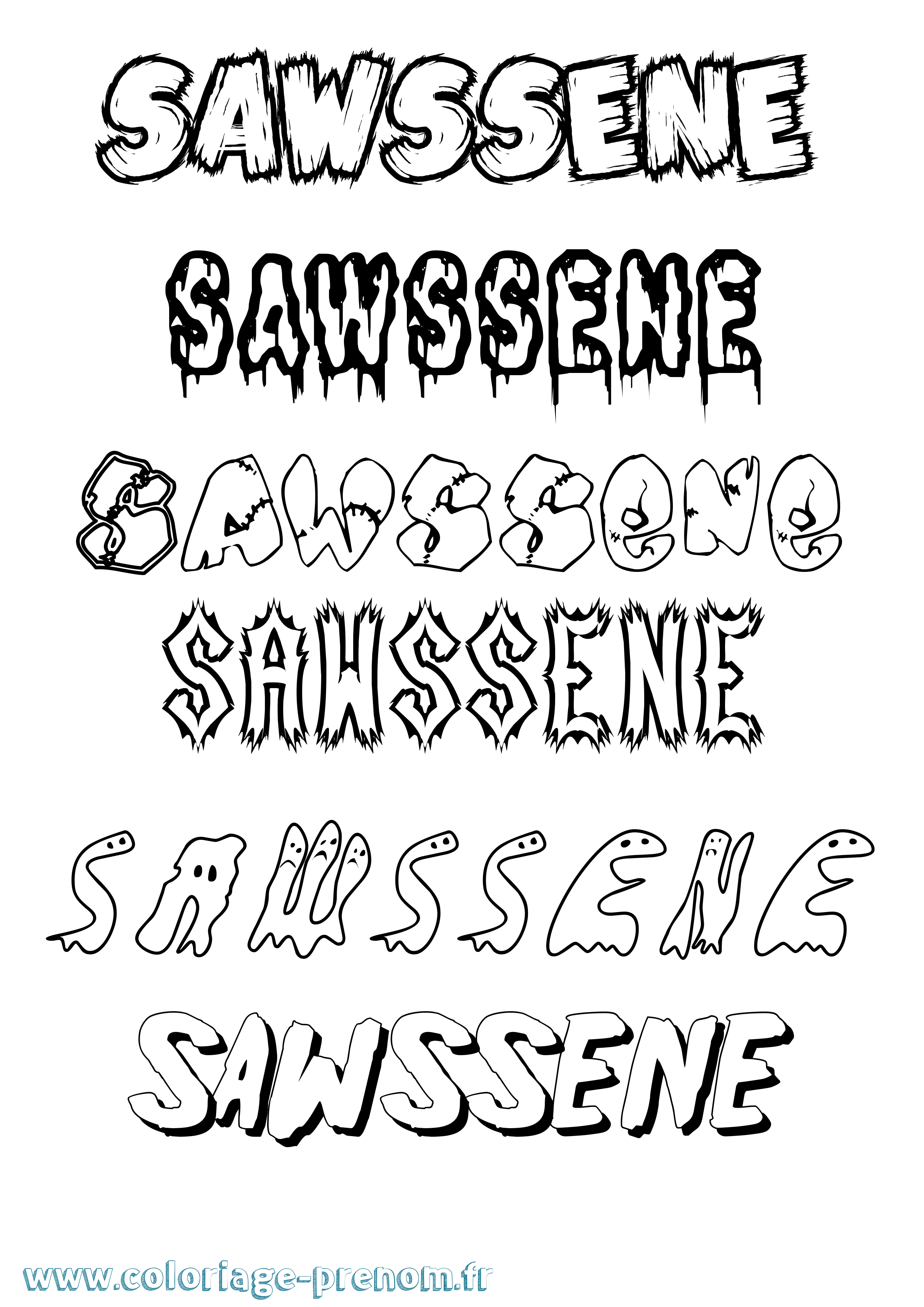 Coloriage Sawssene Frisson Coloriage prénom Sawssene Frisson