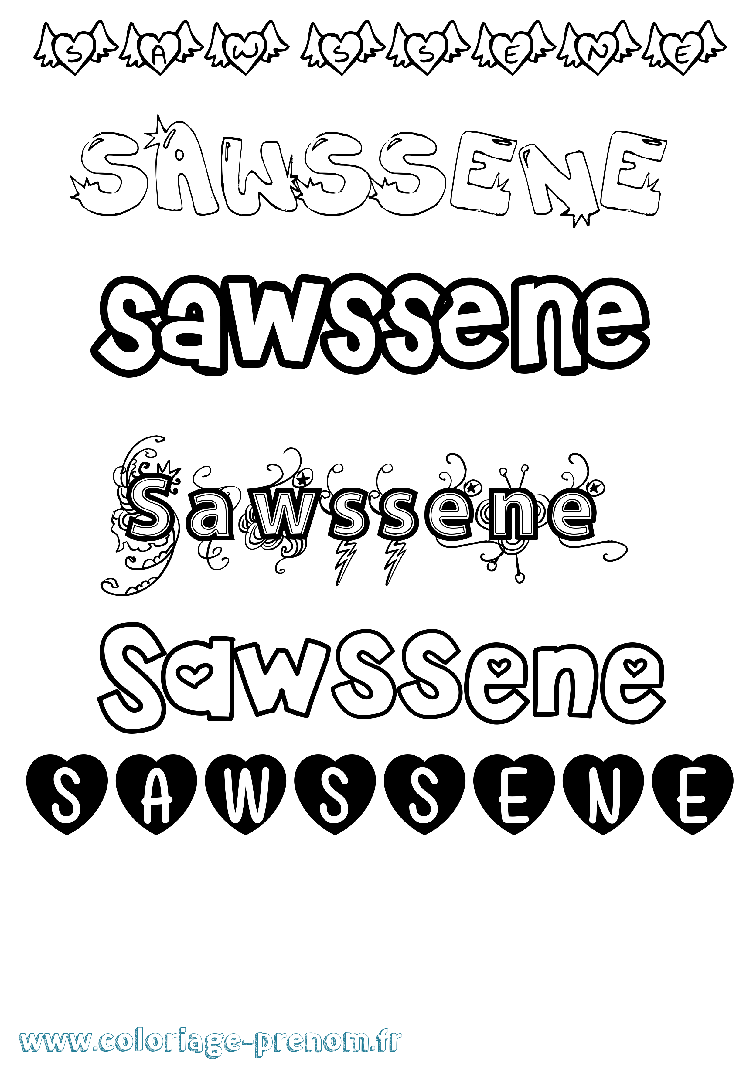 Coloriage Sawssene Girly Coloriage prénom Sawssene Girly