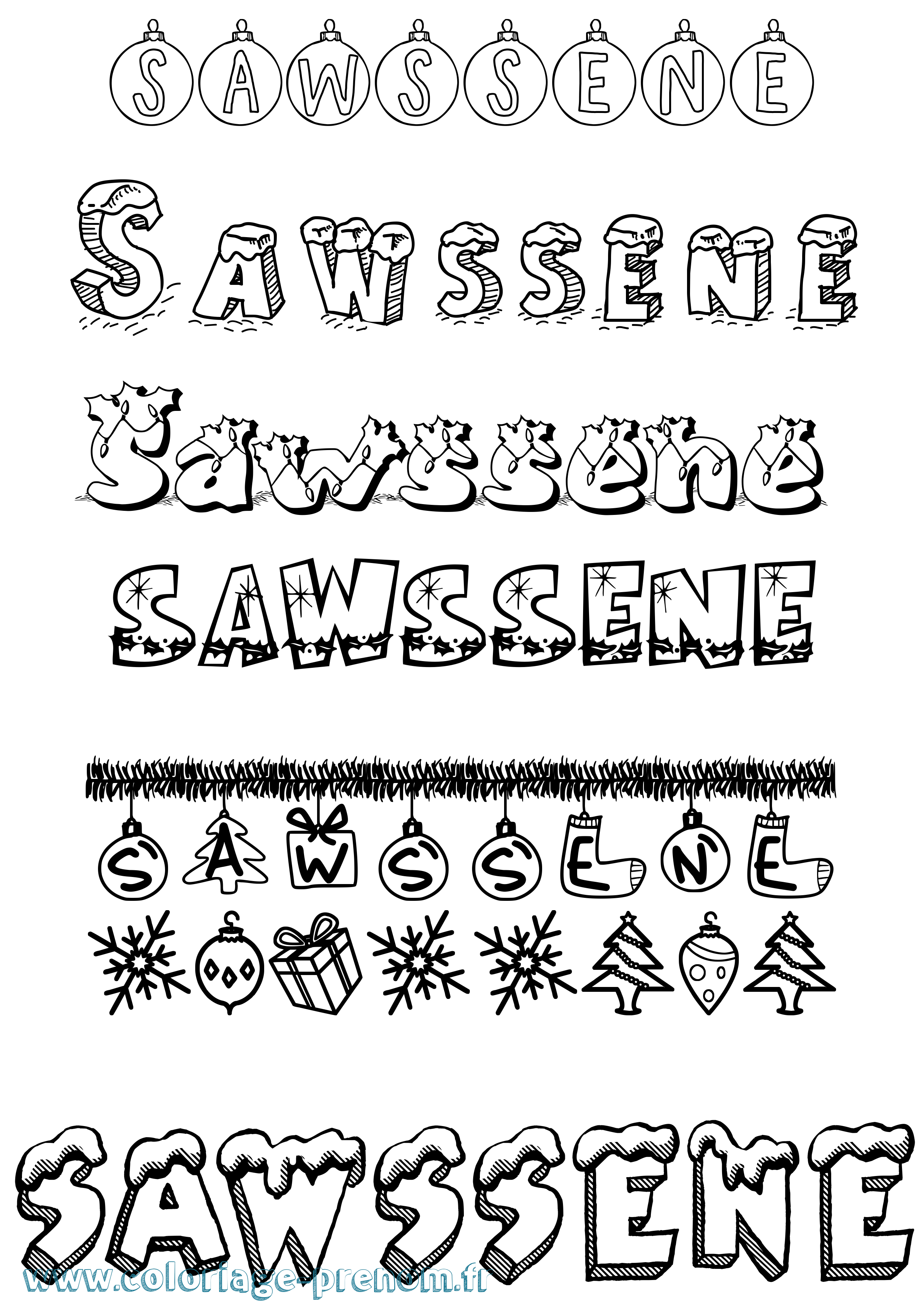 Coloriage Sawssene Noël Coloriage prénom Sawssene Noël