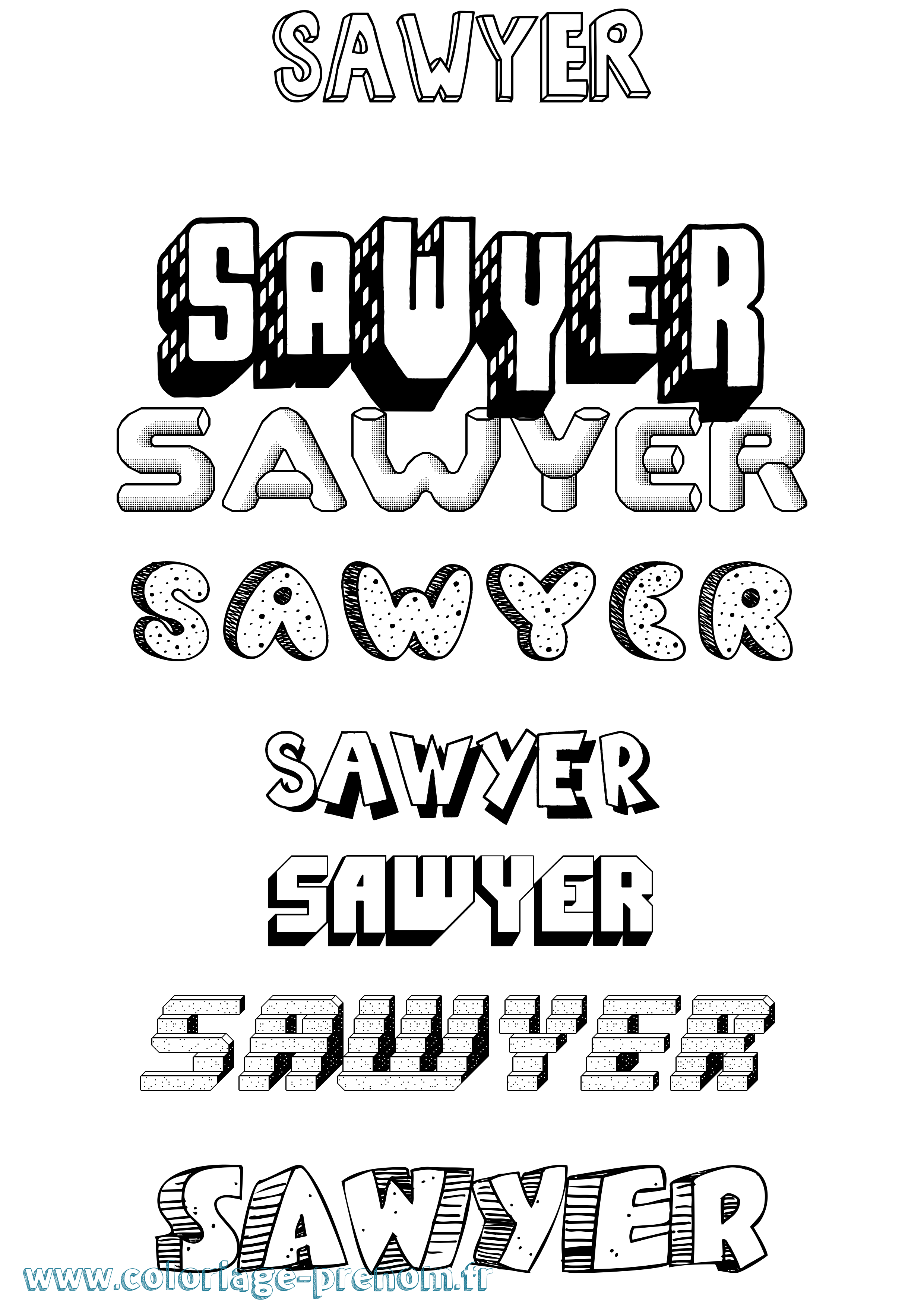 Coloriage Sawyer Effet 3D Coloriage prénom Sawyer Effet 3D