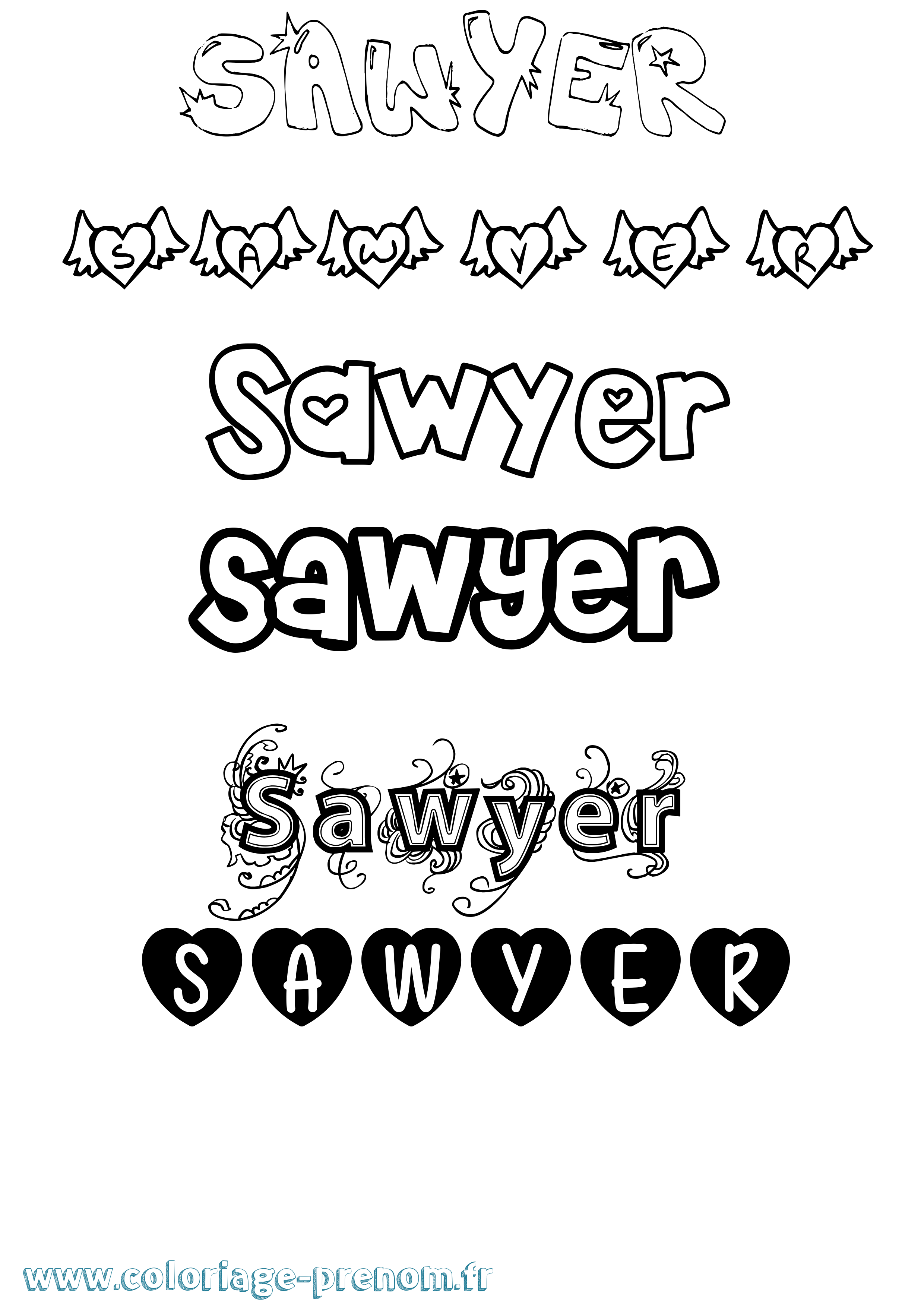 Coloriage Sawyer Girly Coloriage prénom Sawyer Girly