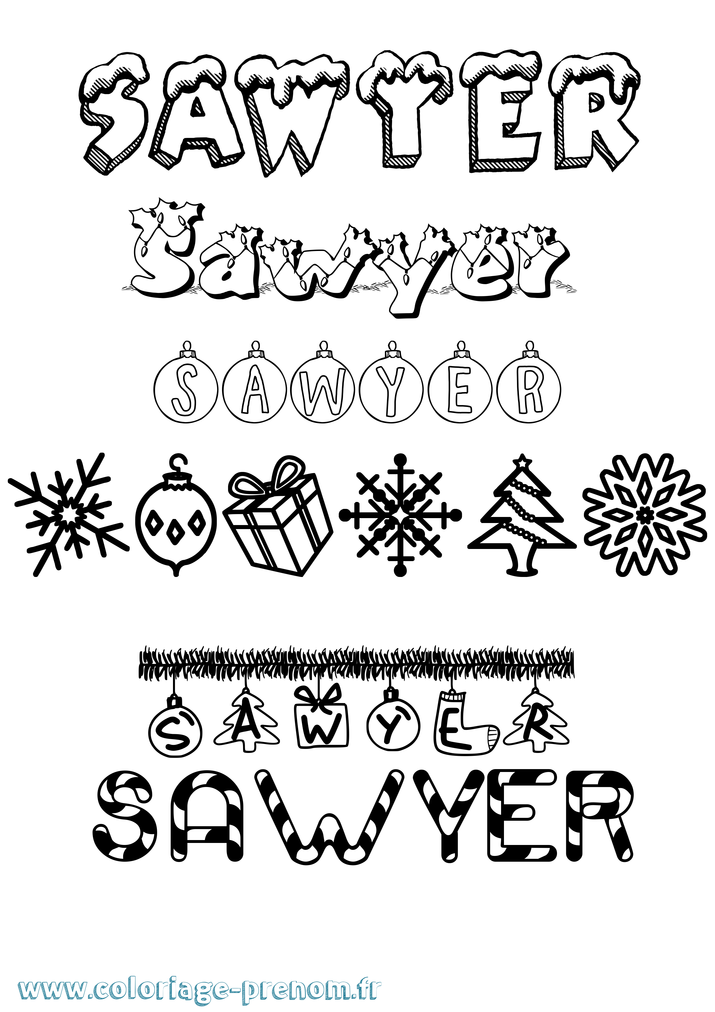 Coloriage Sawyer Noël Coloriage prénom Sawyer Noël
