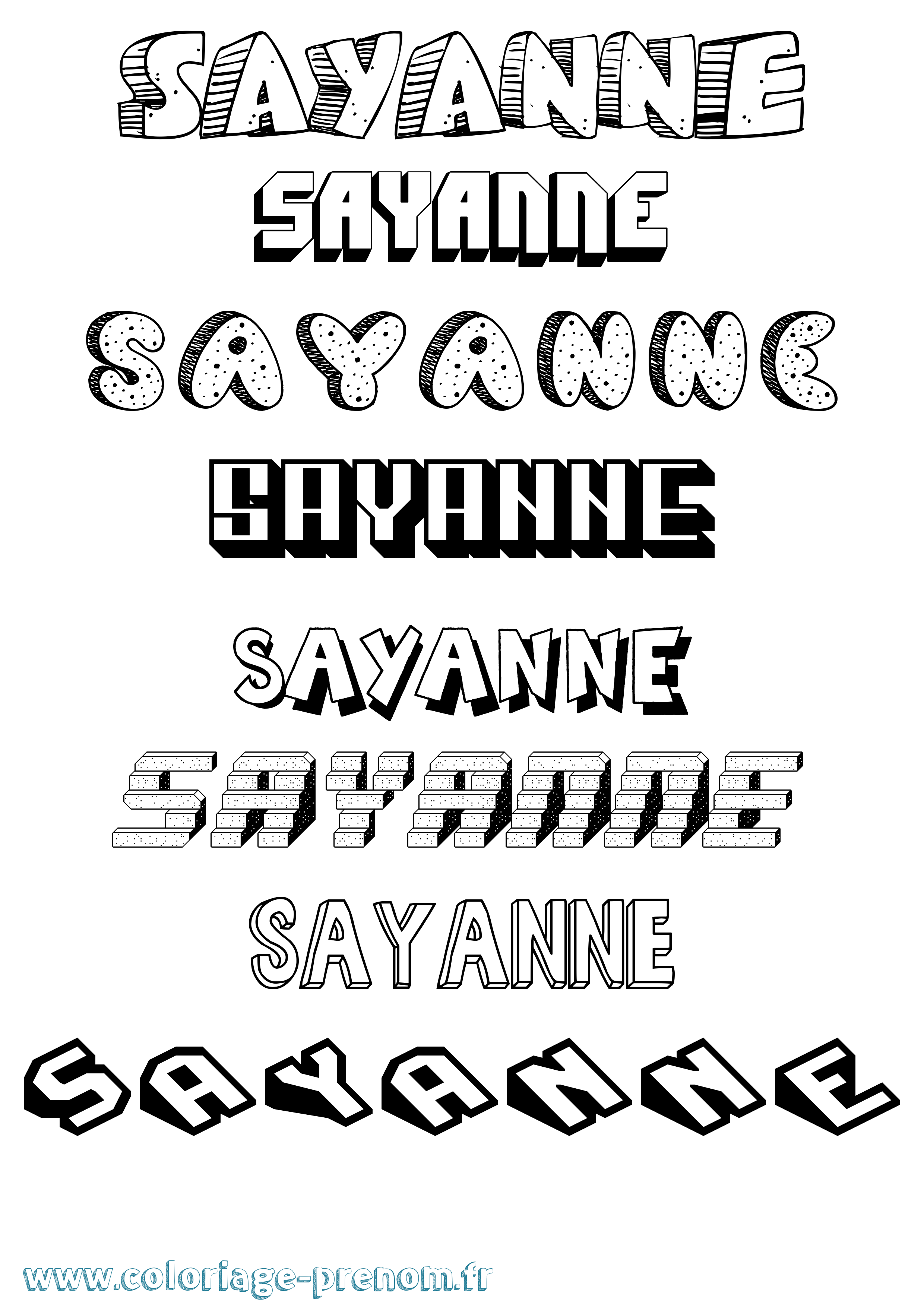 Coloriage Sayanne Effet 3D Coloriage prénom Sayanne Effet 3D