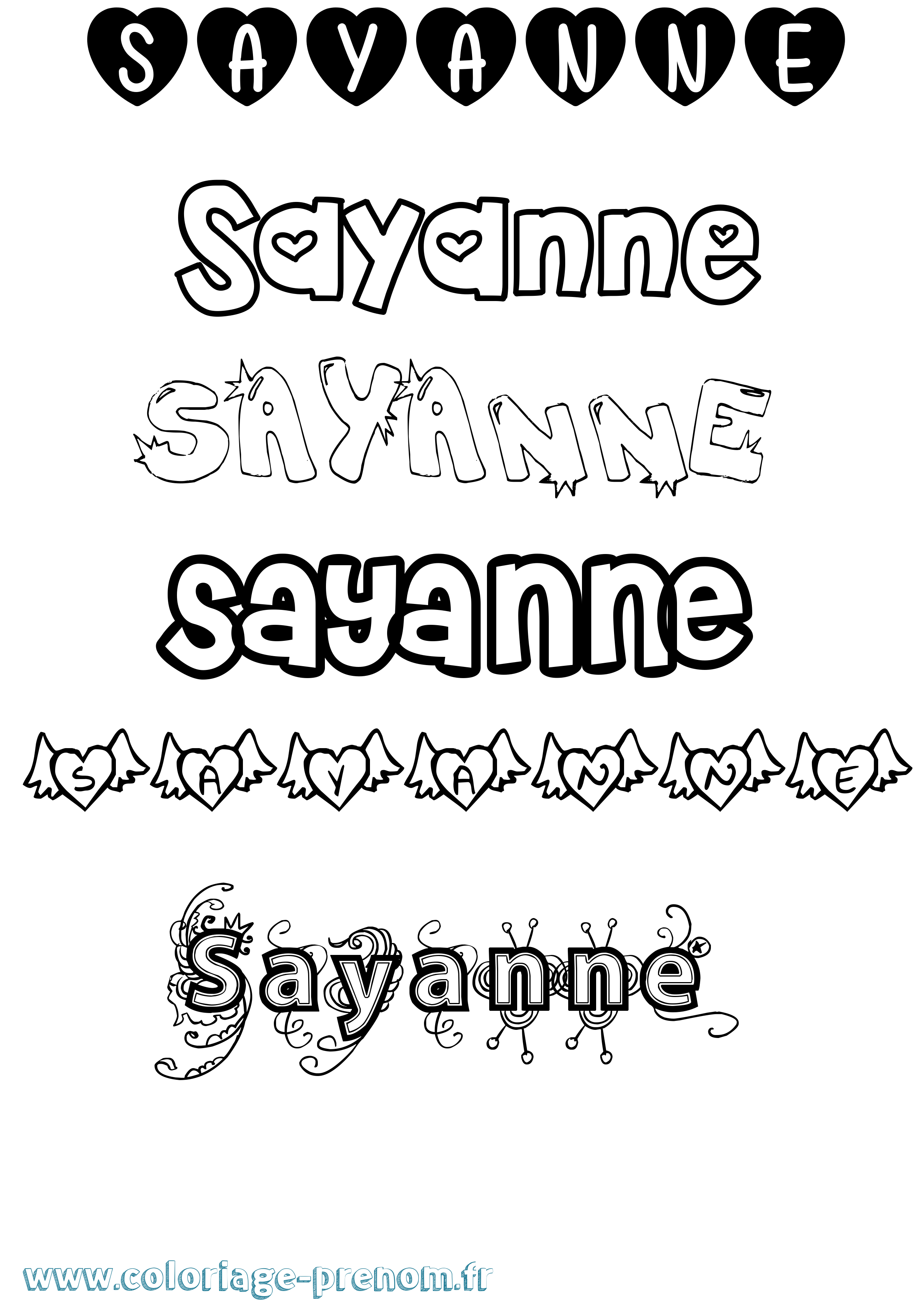 Coloriage Sayanne Girly Coloriage prénom Sayanne Girly