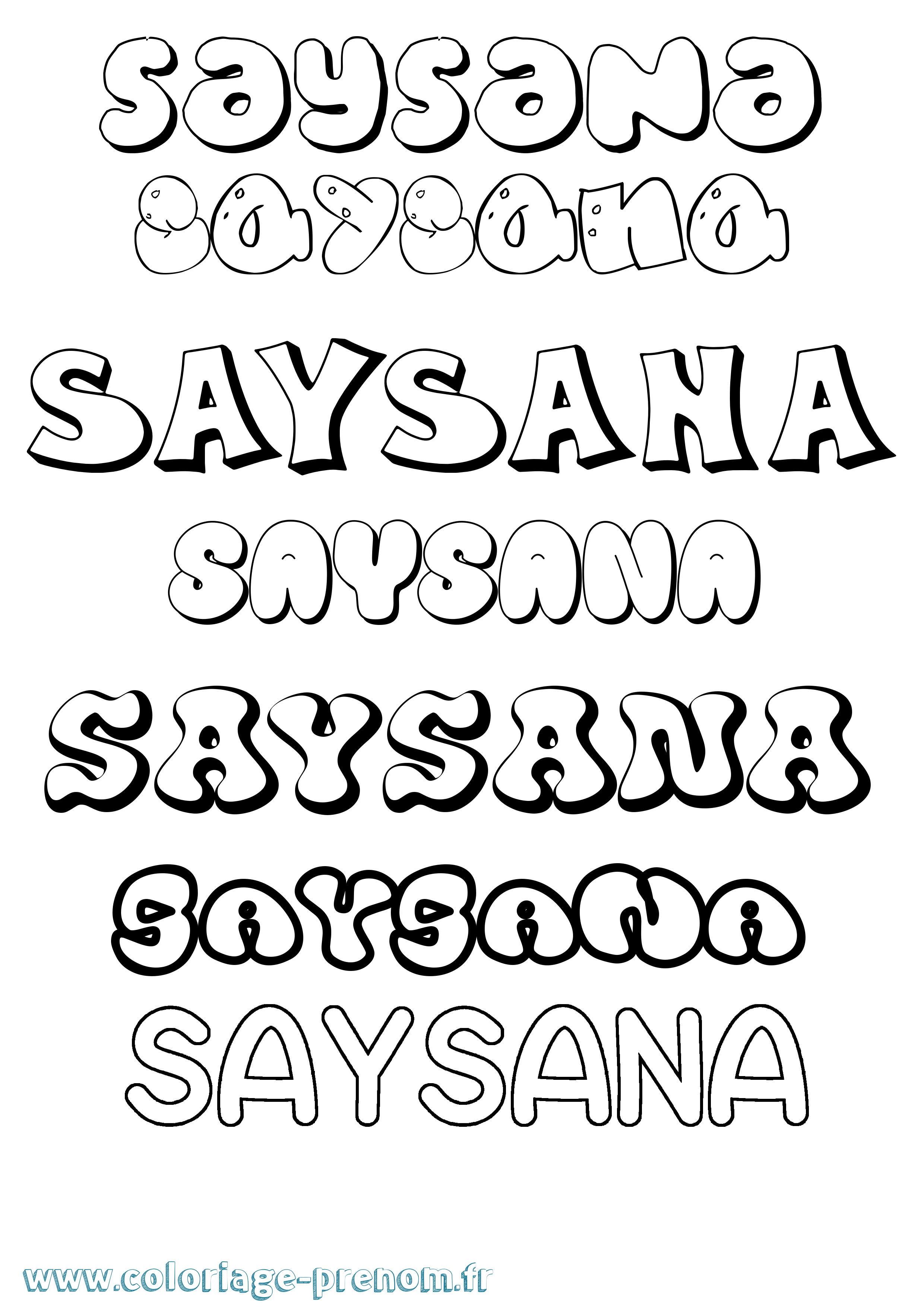 Coloriage Saysana Bubble Coloriage prénom Saysana Bubble