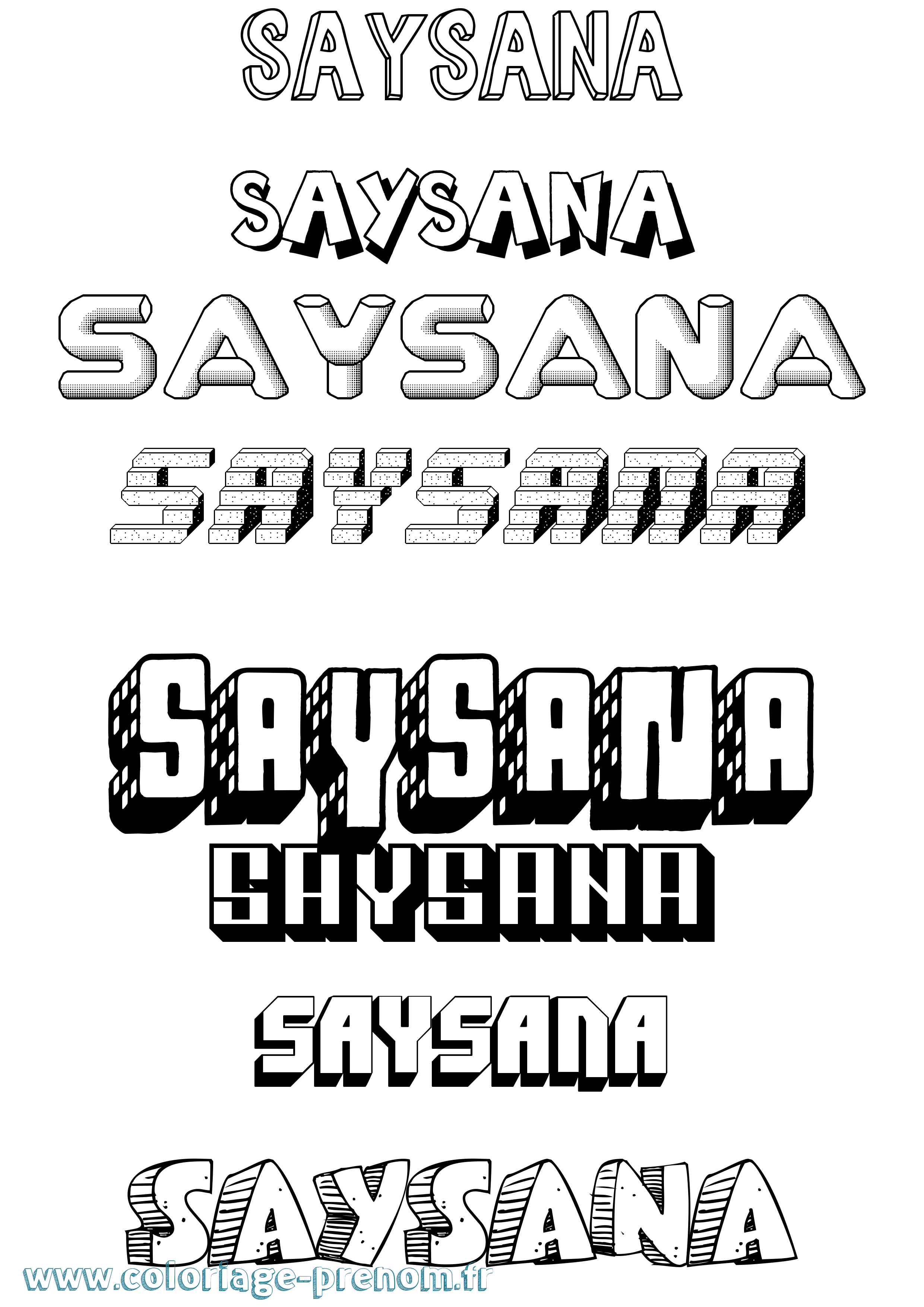 Coloriage Saysana Effet 3D Coloriage prénom Saysana Effet 3D