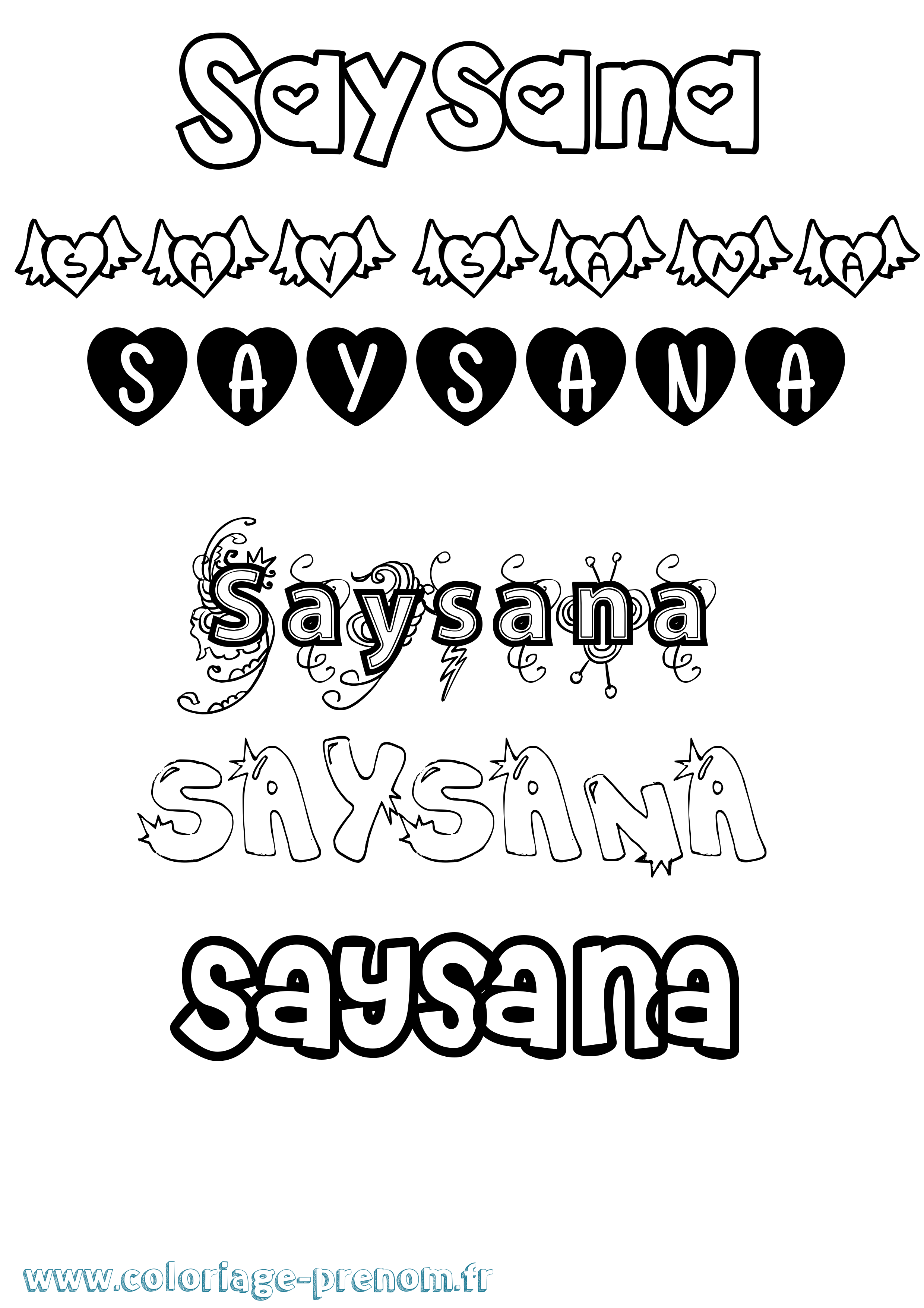 Coloriage Saysana Girly Coloriage prénom Saysana Girly