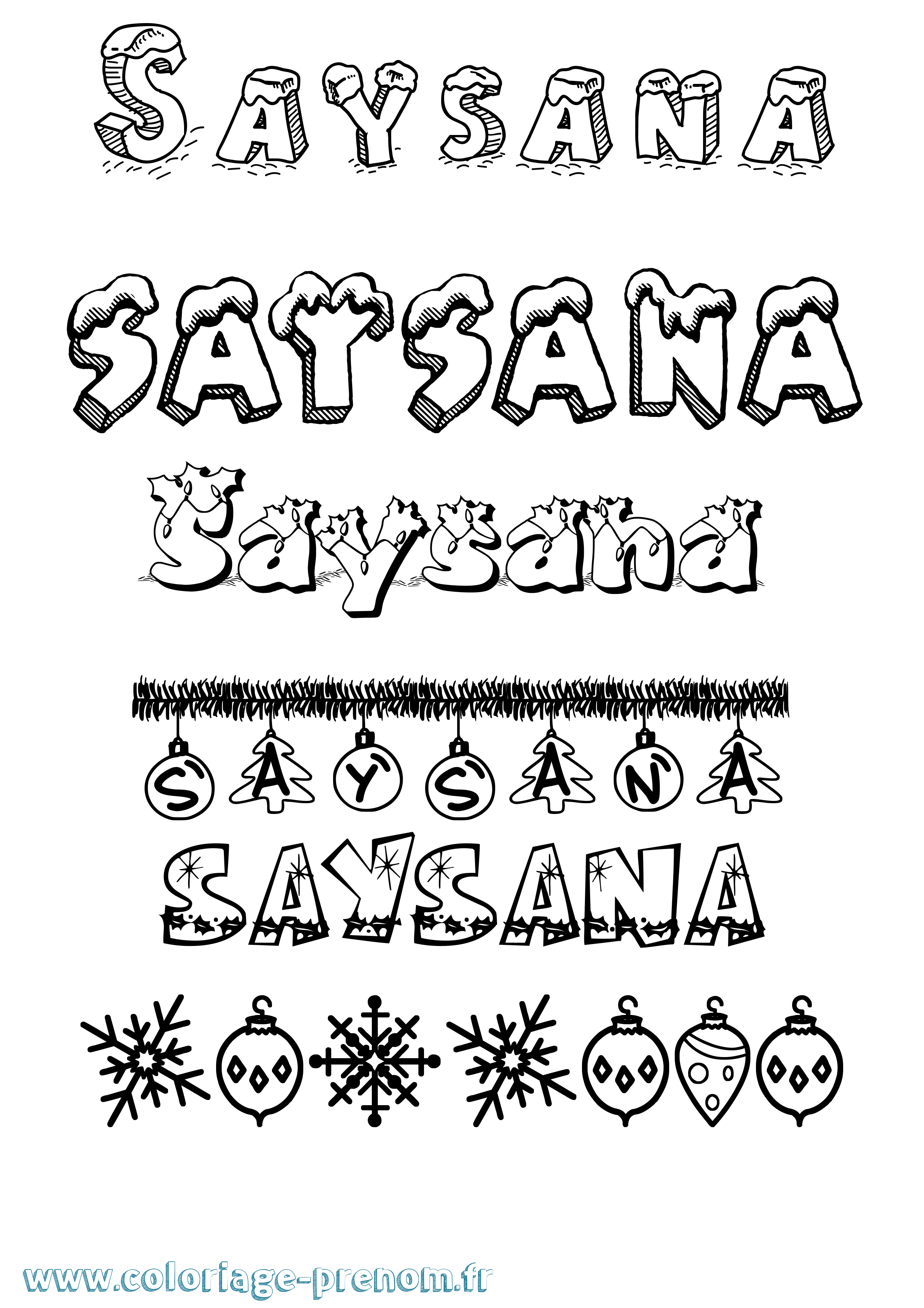 Coloriage Saysana Noël Coloriage prénom Saysana Noël