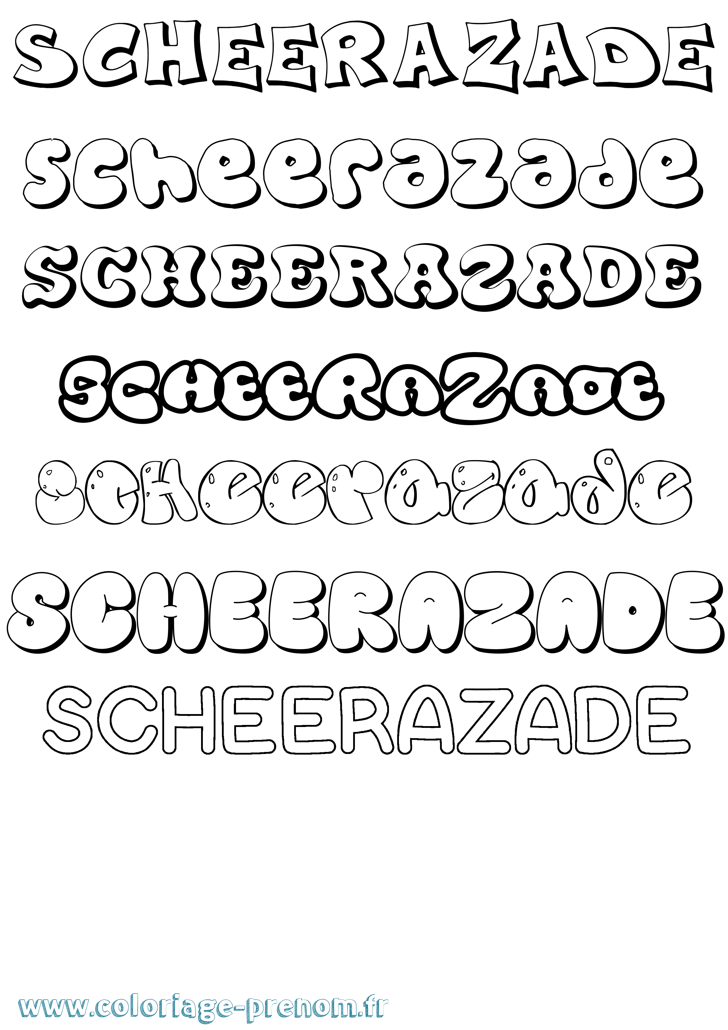 Coloriage Scheerazade Bubble Coloriage prénom Scheerazade Bubble