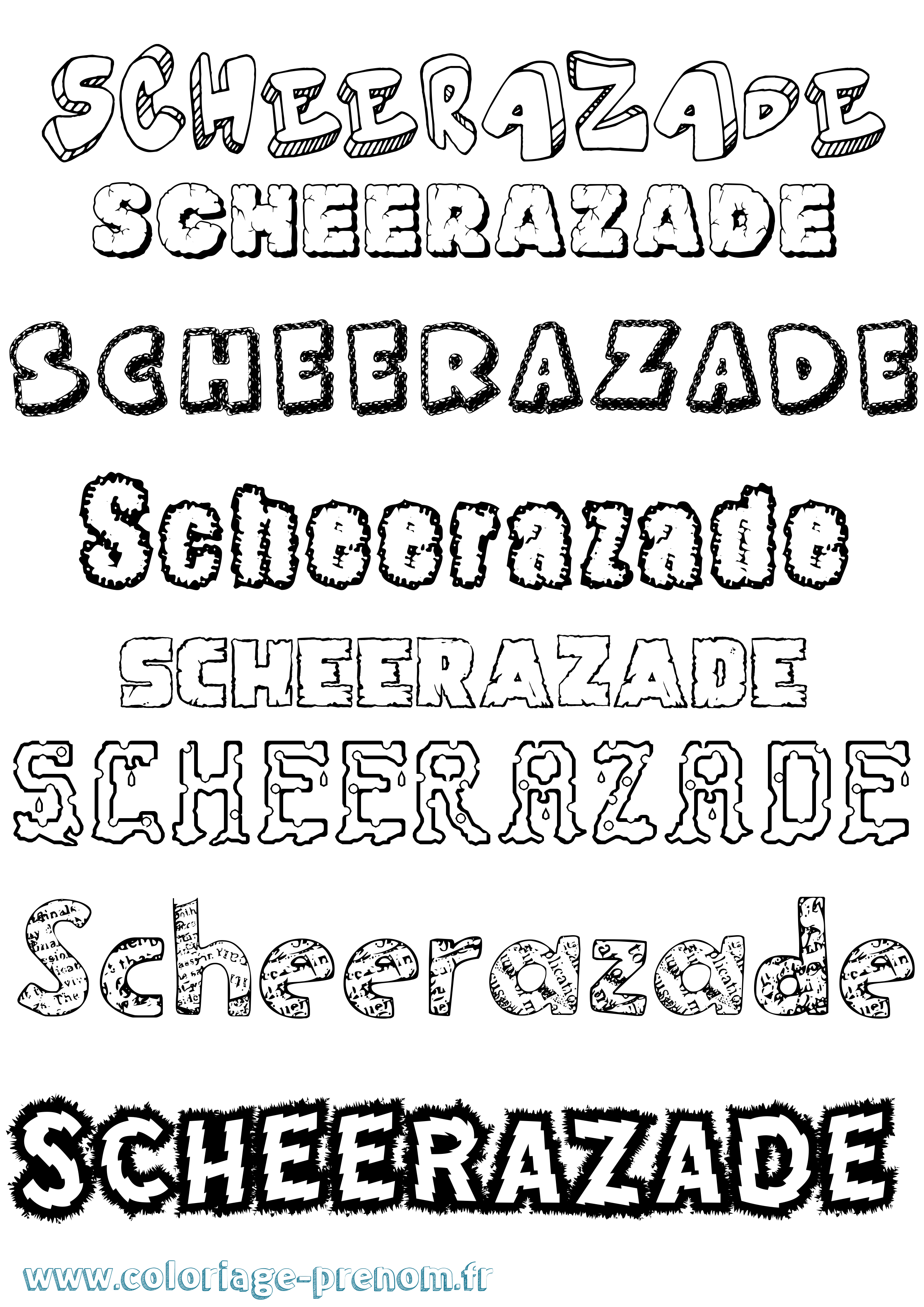 Coloriage Scheerazade Destructuré Coloriage prénom Scheerazade Destructuré