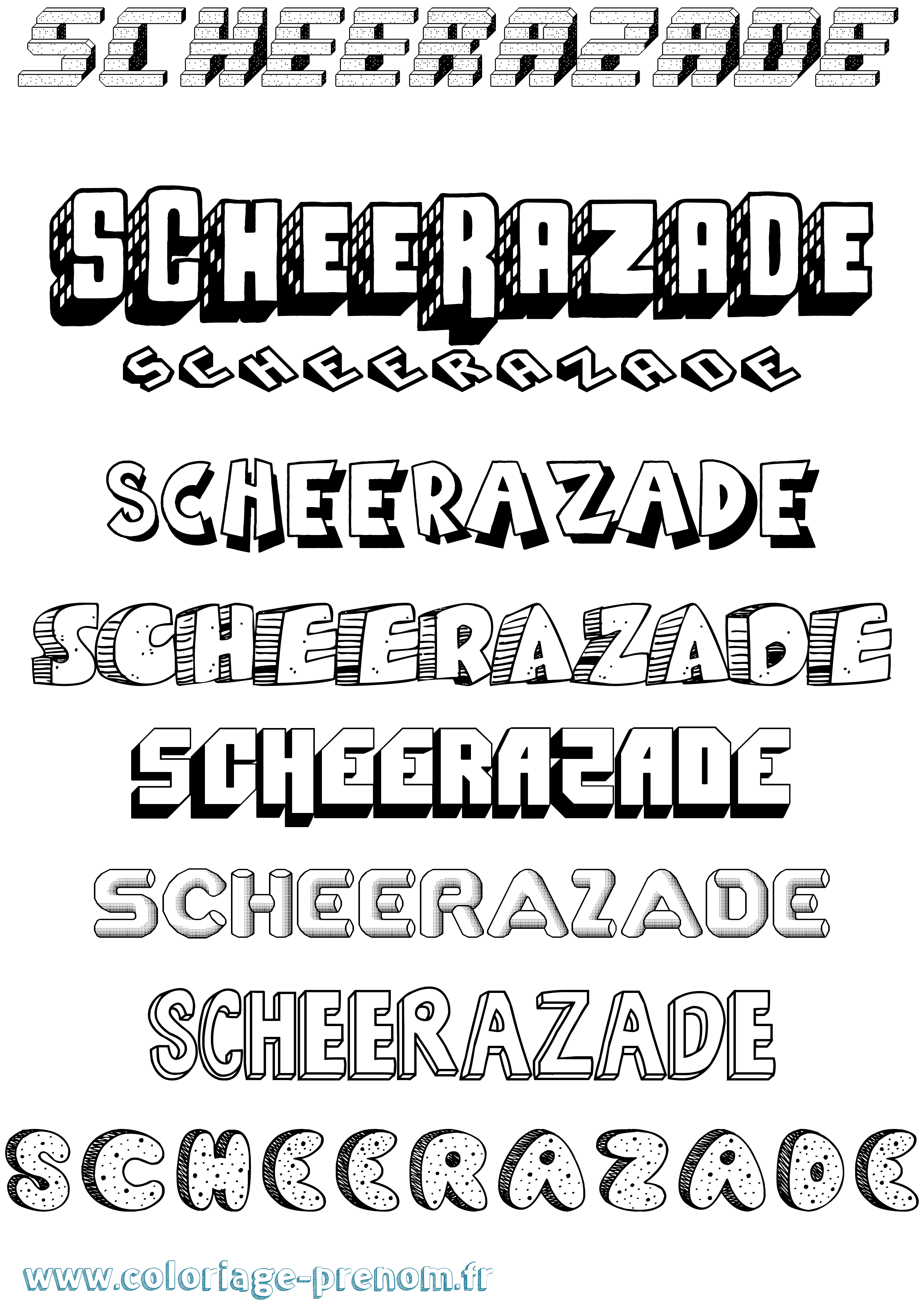 Coloriage Scheerazade Effet 3D Coloriage prénom Scheerazade Effet 3D
