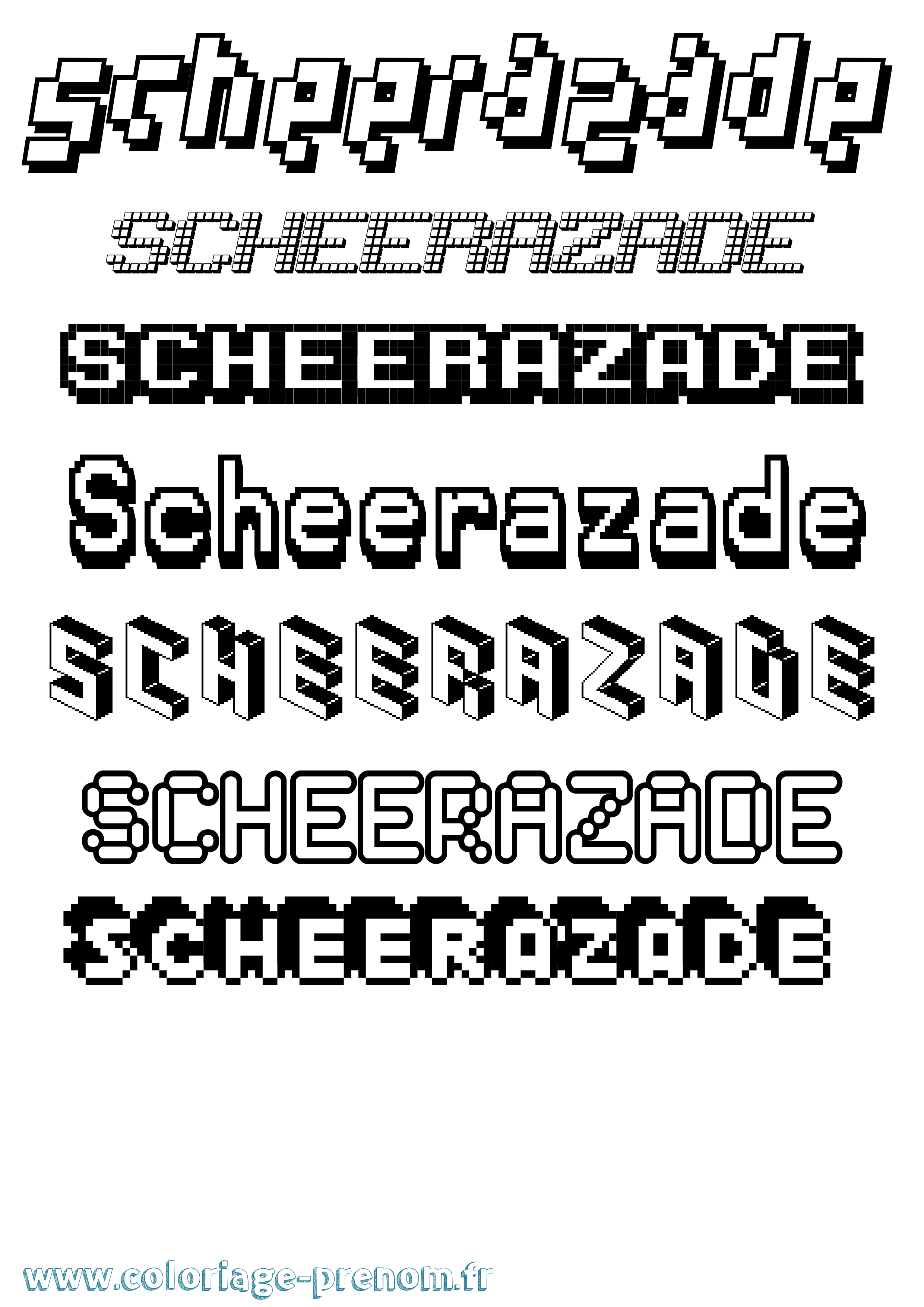 Coloriage Scheerazade Pixel Coloriage prénom Scheerazade Pixel