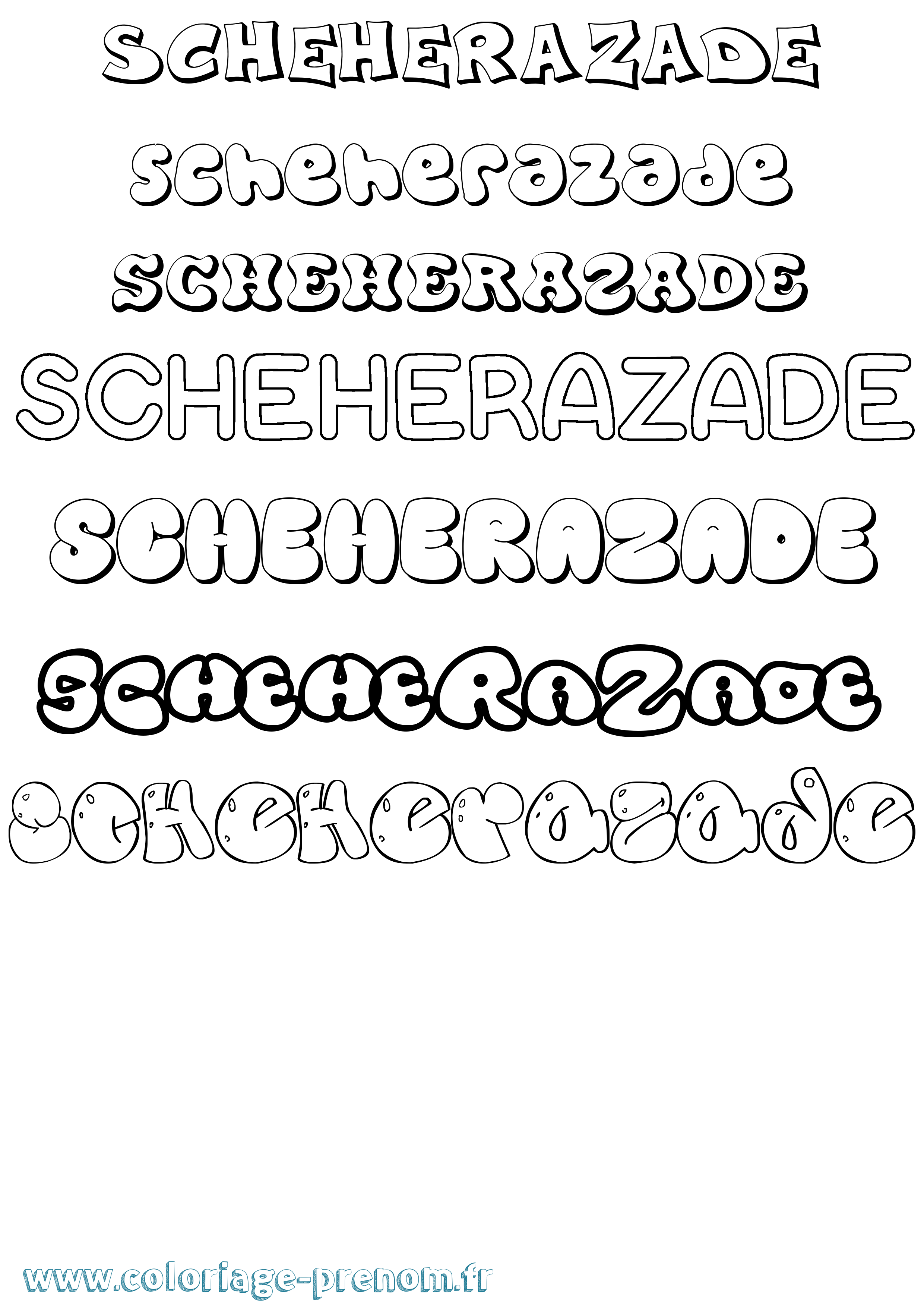 Coloriage Scheherazade Bubble Coloriage prénom Scheherazade Bubble