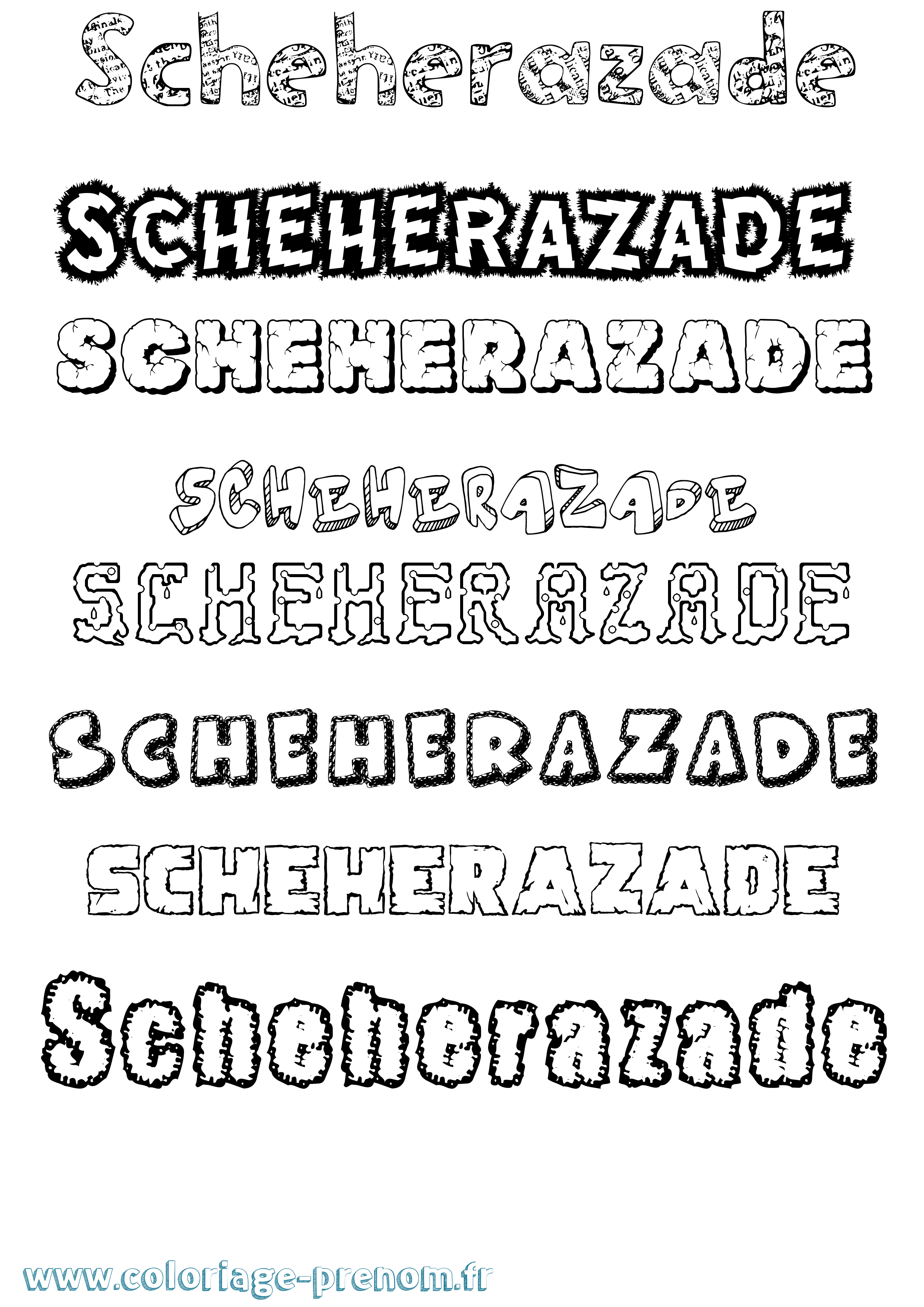 Coloriage Scheherazade Destructuré Coloriage prénom Scheherazade Destructuré